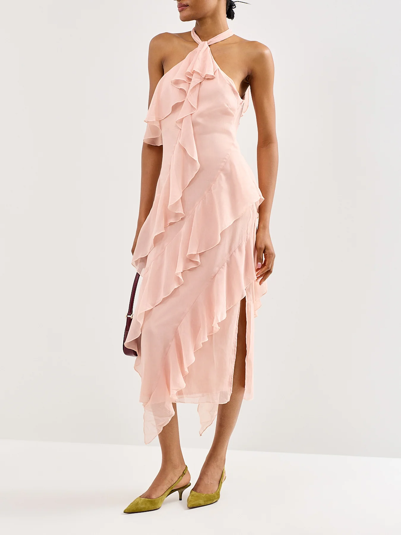 Aria Halterneck Ruffle Midaxi Dress Pink - Image 4