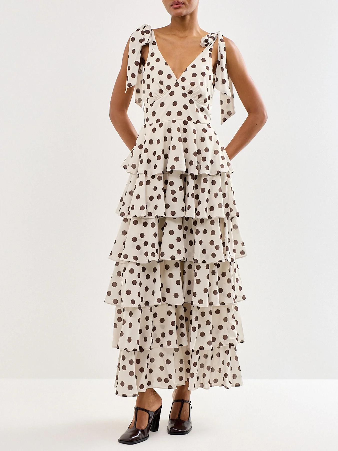Fiore Tie Ruffle Maxi Dress Brown - Image 2