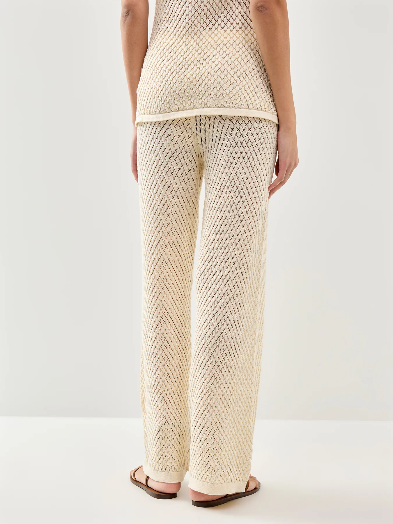 Imani Pointelle Knit Trousers Cream - Image 5