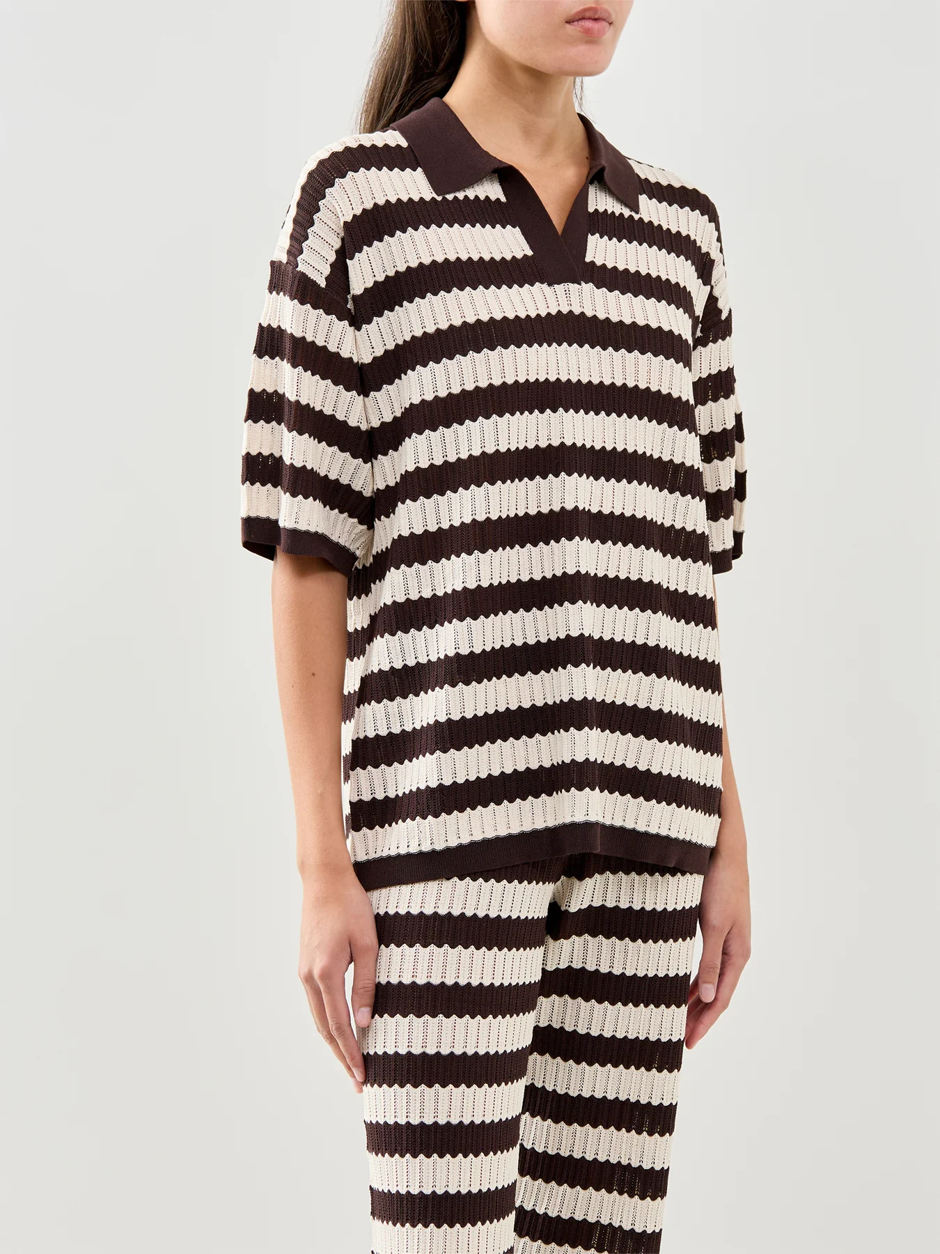 Venezia Stripe Polo Top Cream - Image 4