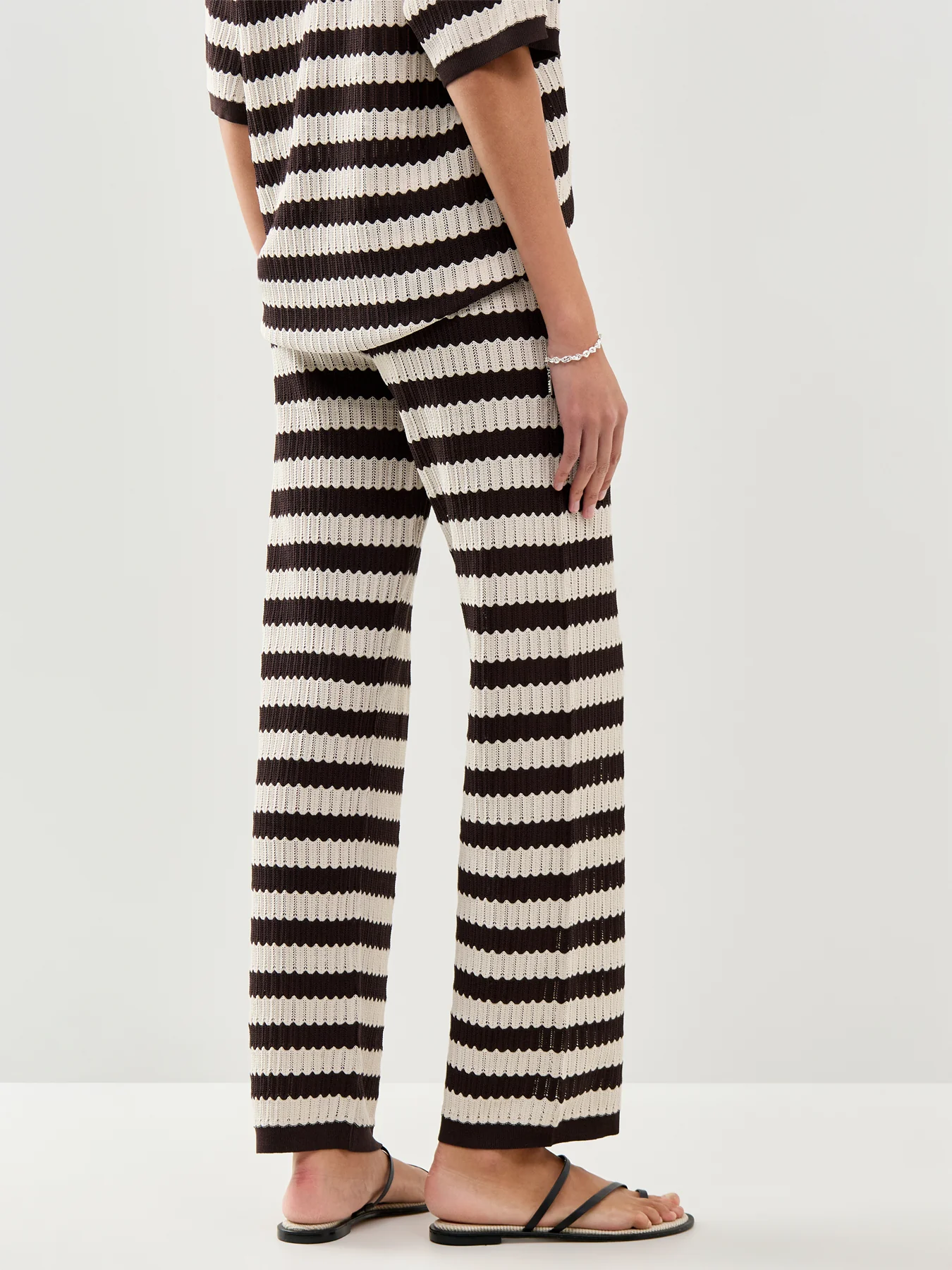 Venezia Stripe Slim Leg Trousers Brown - Image 5