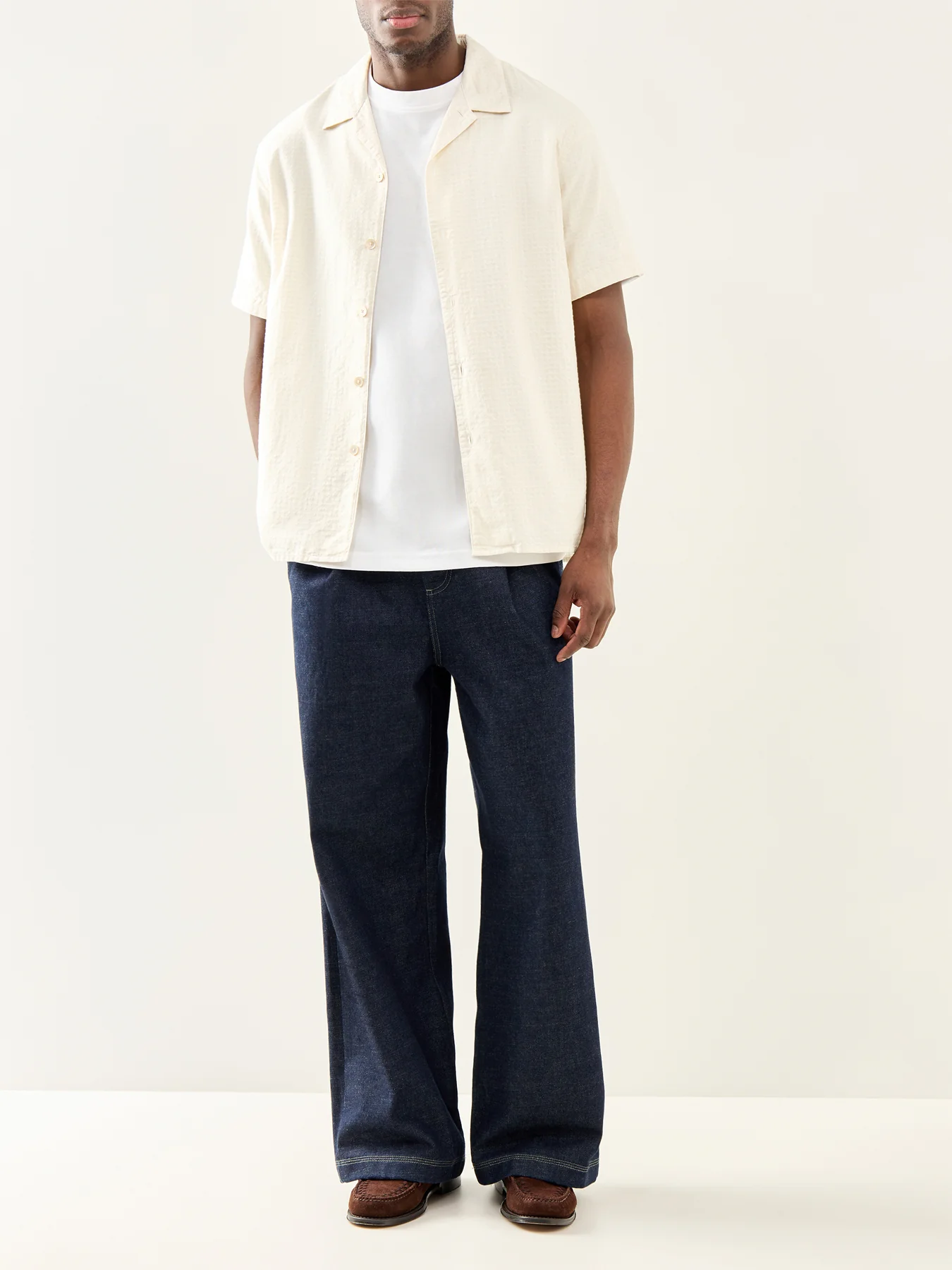 Embroidered Neps Short Sleeve Shirt White - Image 2