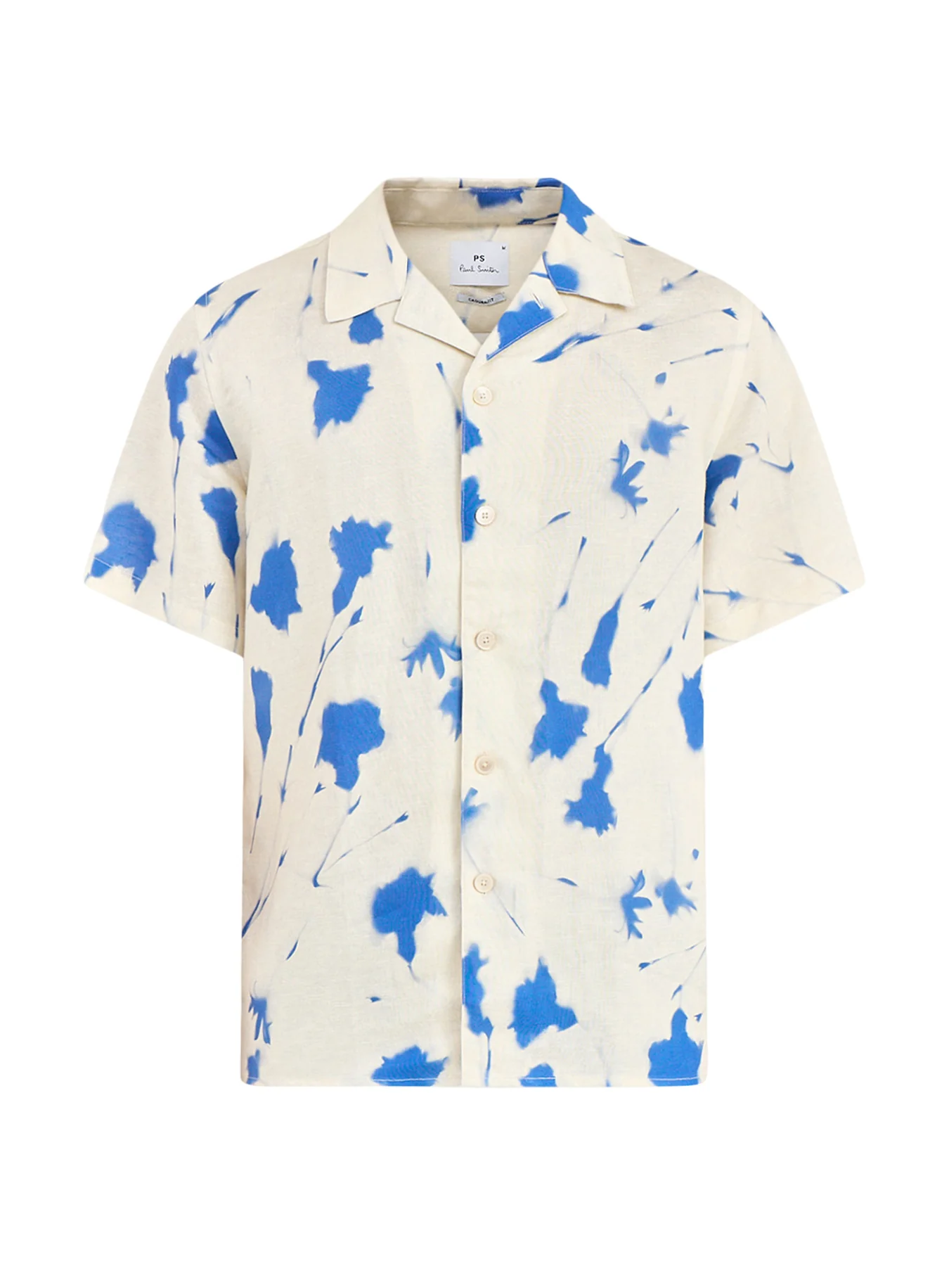 Linen Blend Floral Short Sleeve Shirt White
