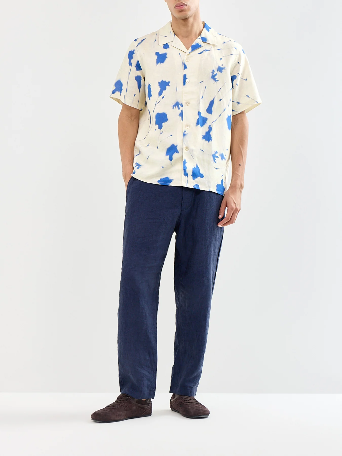 Linen Blend Floral Short Sleeve Shirt White - Image 2
