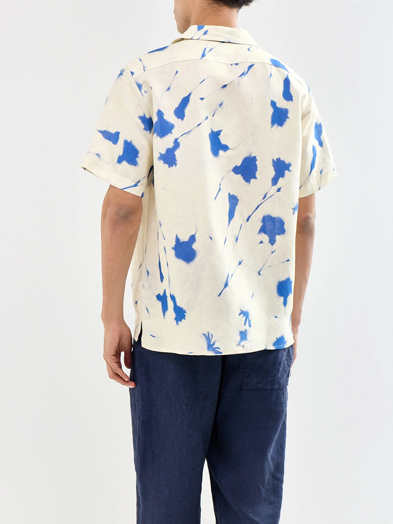 Linen Blend Floral Short Sleeve Shirt White - Image 5