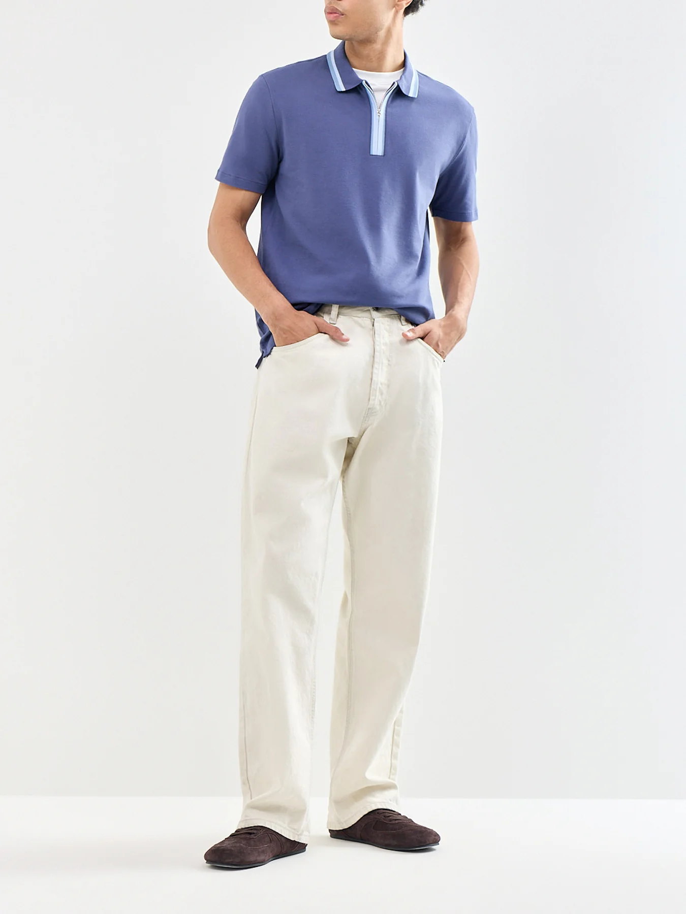 Zip Polo Shirt Blue - Image 2