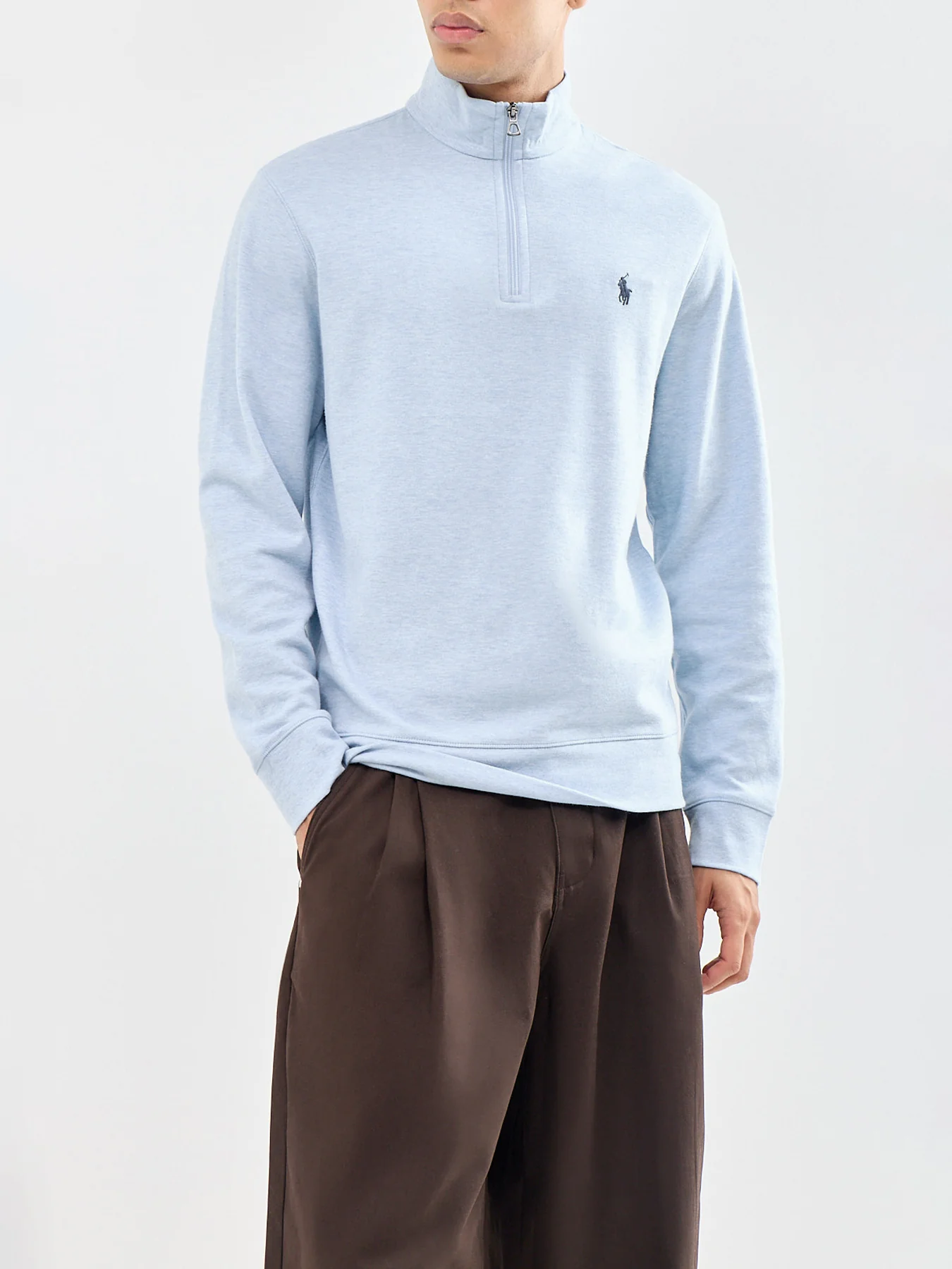 Double Knit Quarter Zip Sweatshirt Blue - Image 4