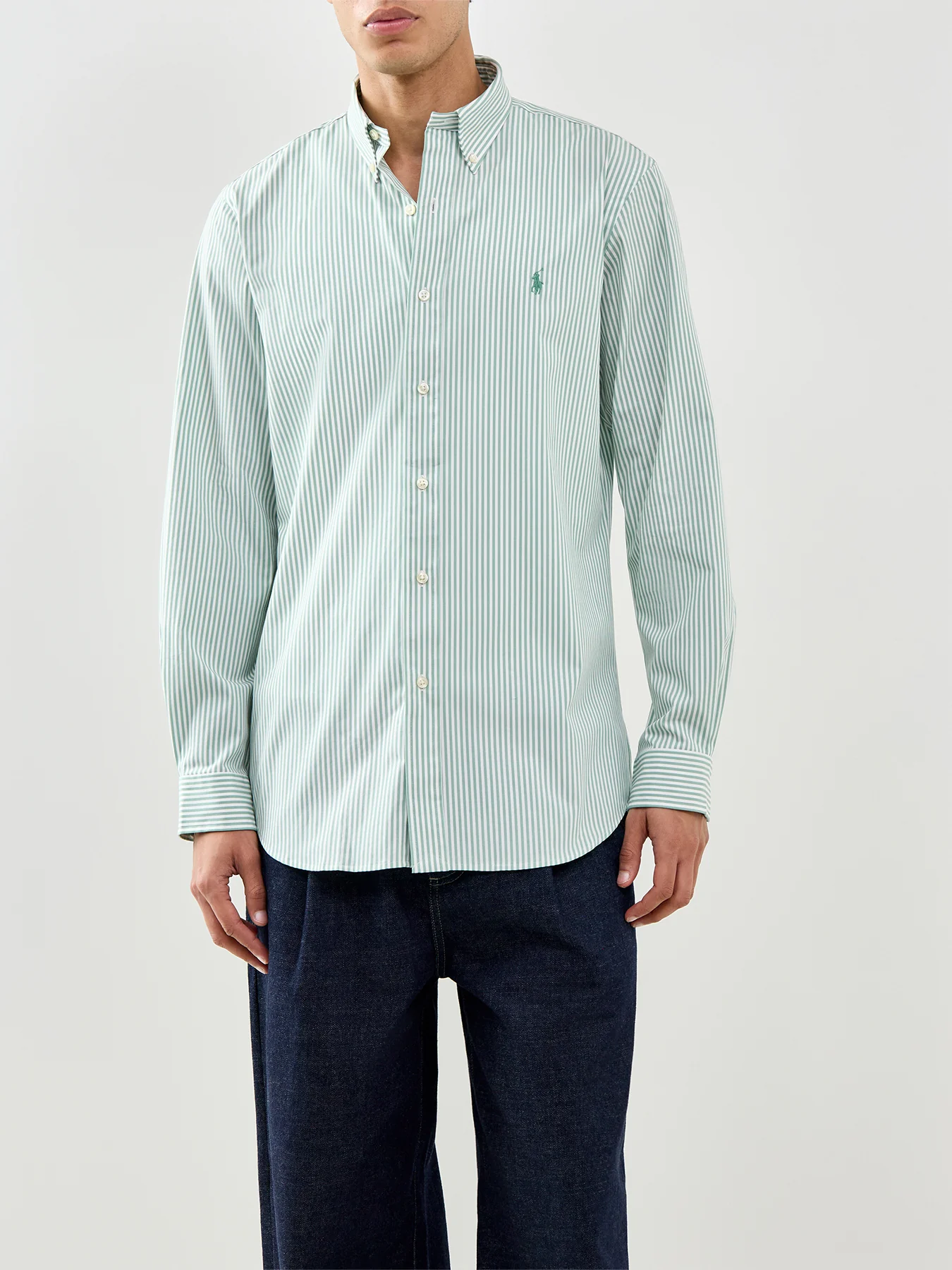 Custom Fit Stripe Poplin Shirt Faded Mint White - Image 4