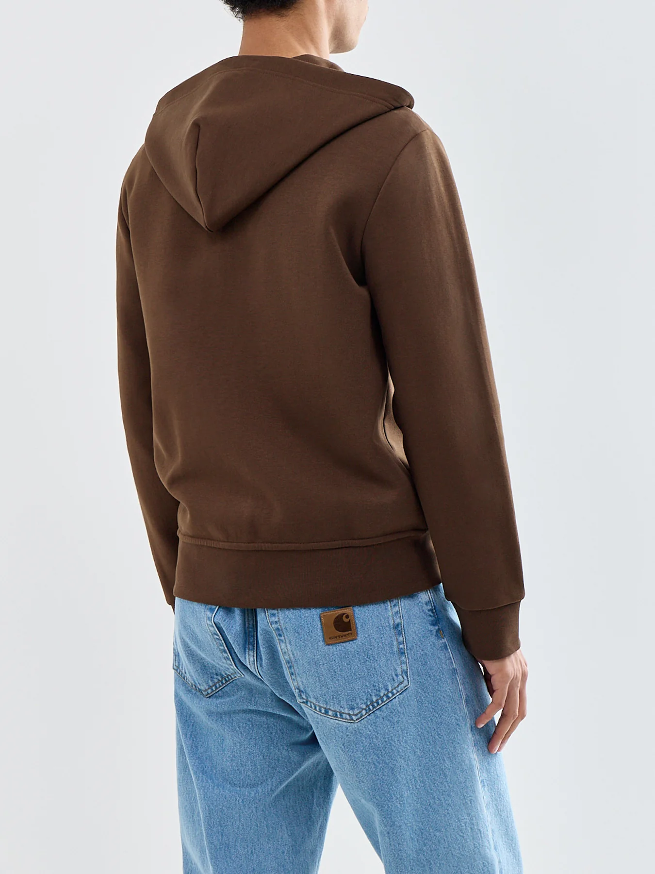 Double Knit Zip Through Hoodie Brown - Image 5