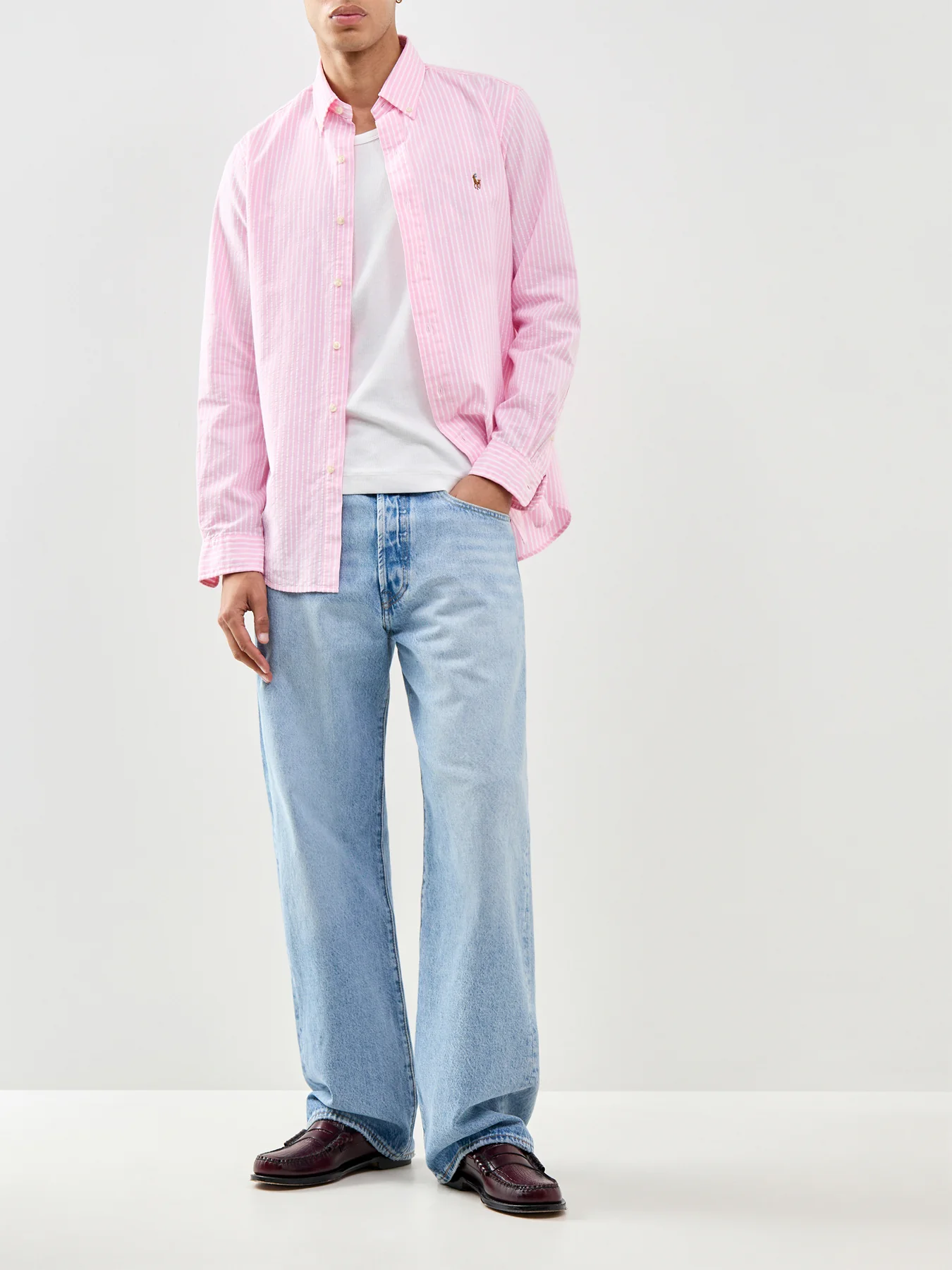 Oxford Seersucker Stripe Shirt Pink - Image 2