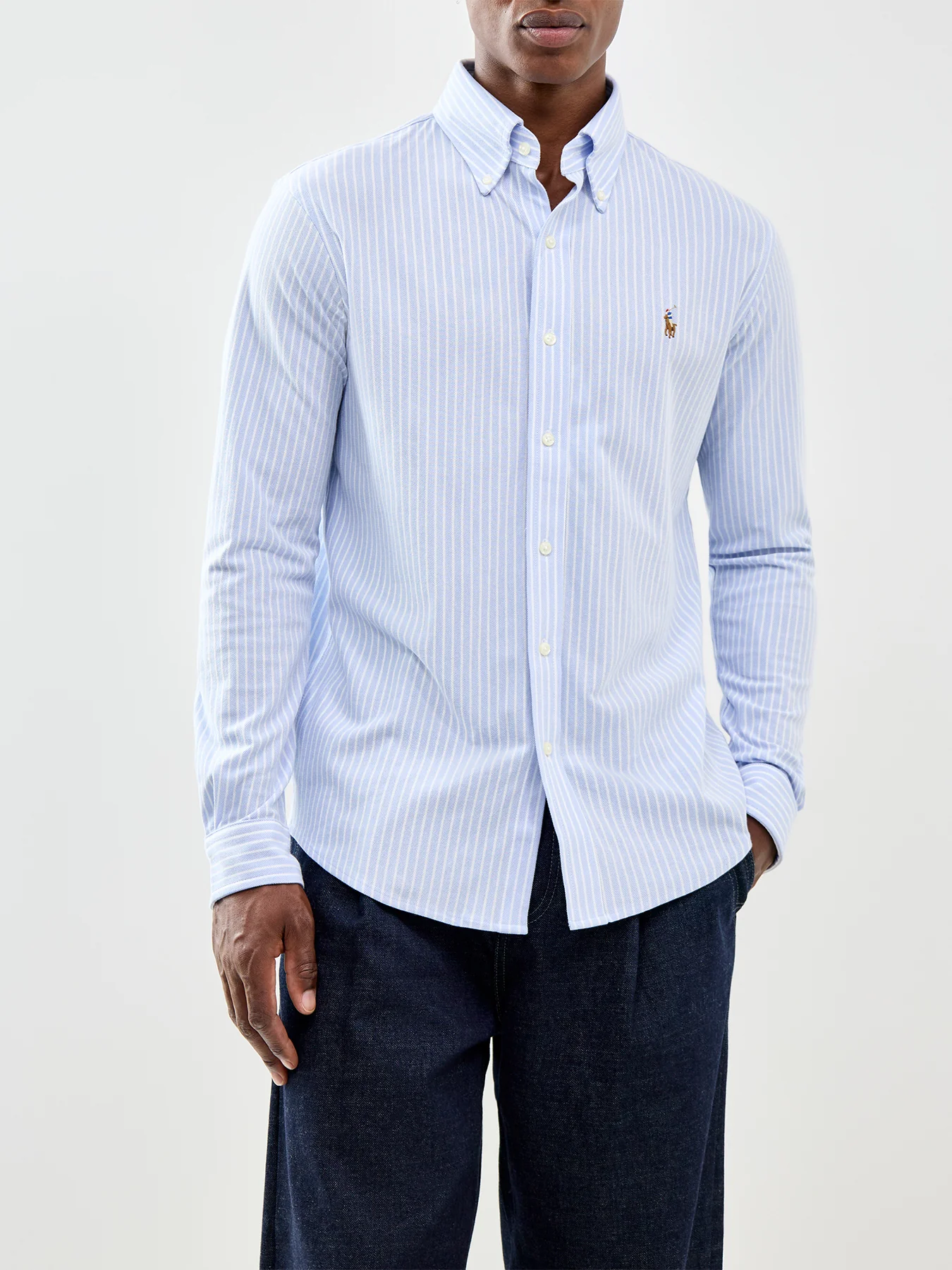 Piqué Knit Stripe Shirt Blue - Image 3
