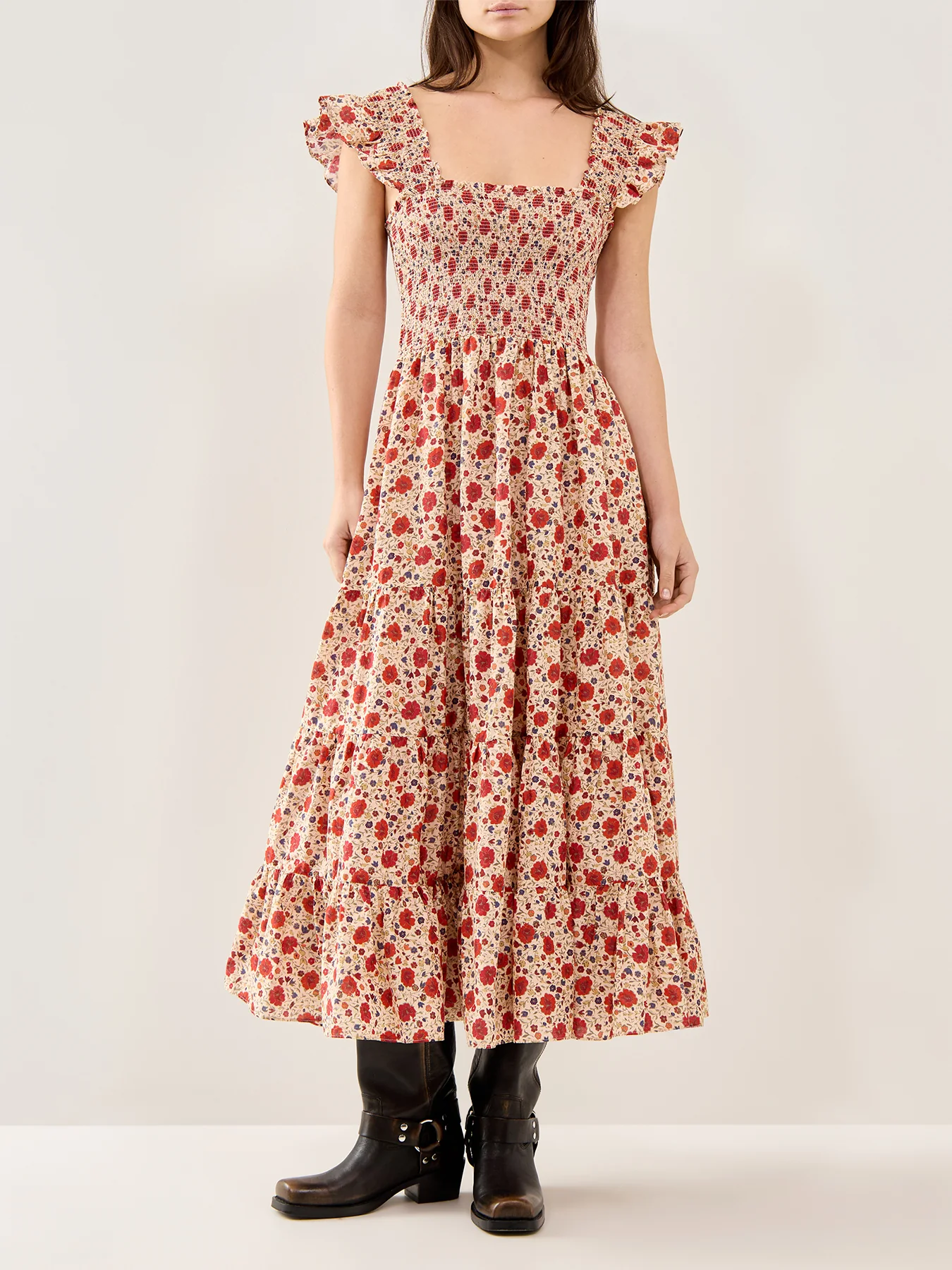 Kendall Floral Midi Dress Cream - Image 2