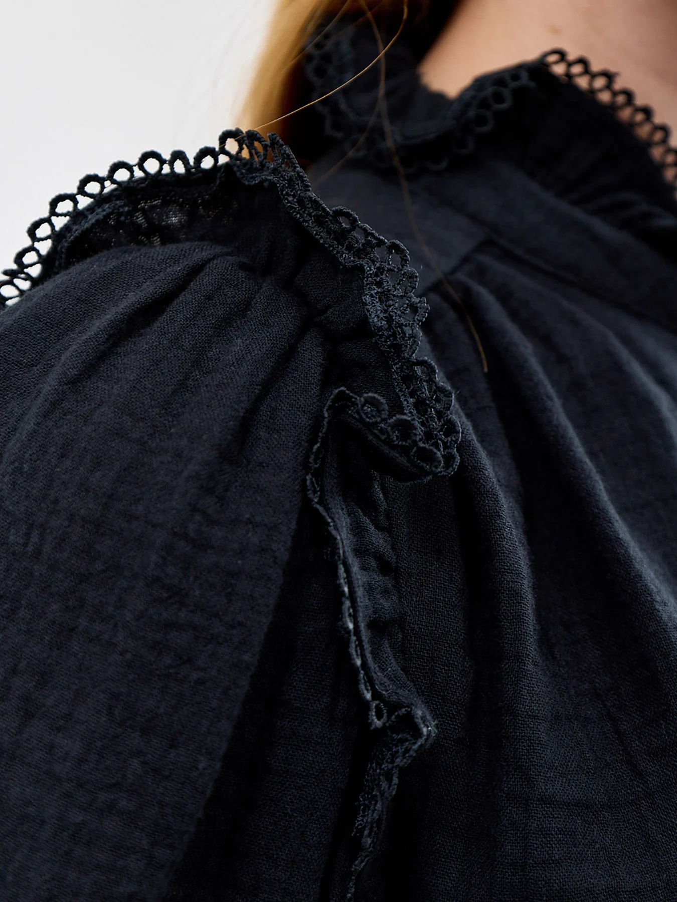Cheeseloth Frill Short Sleeve Shirt Black - Image 3