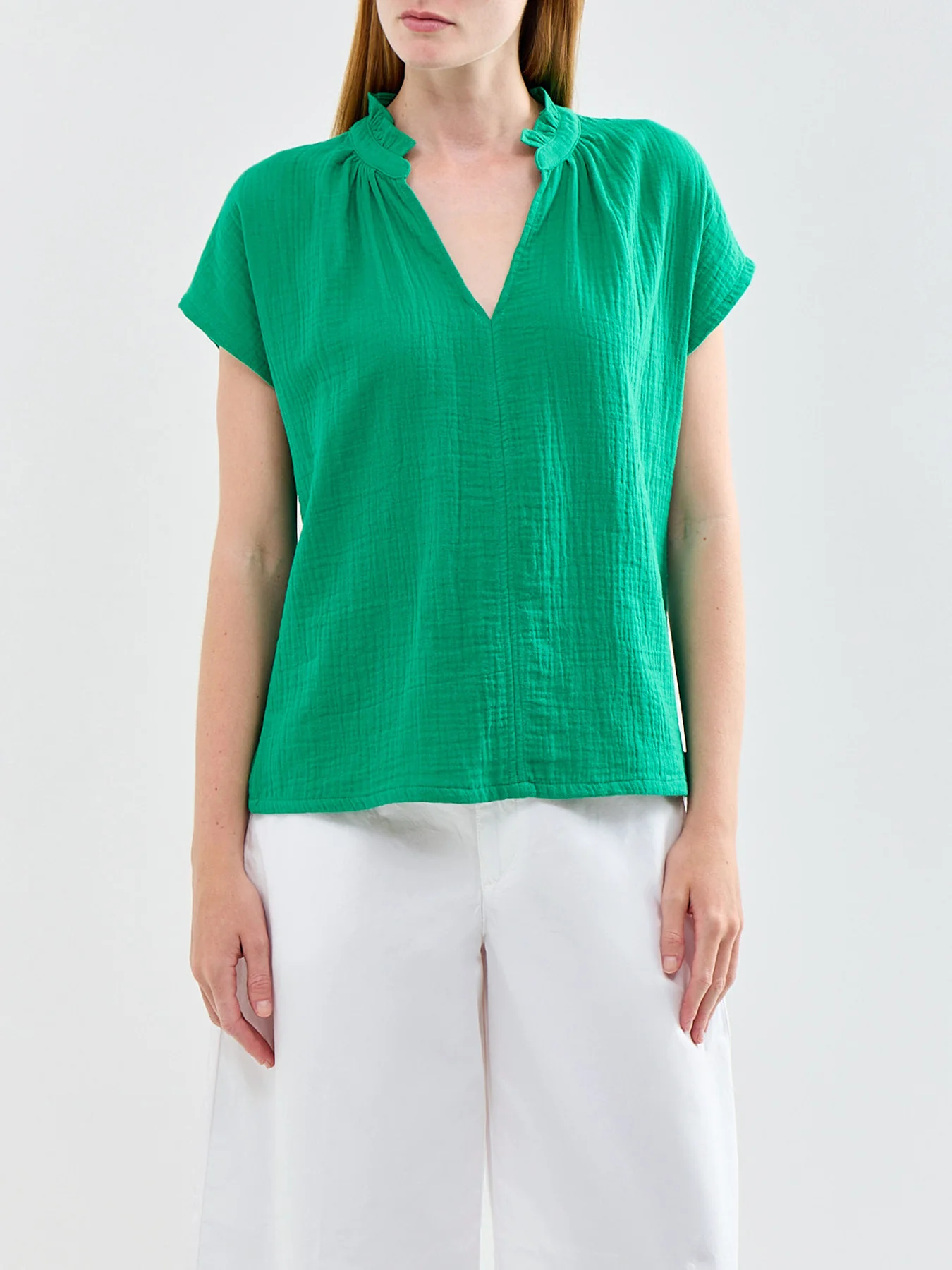 Green Frill Neck Cheesecloth Top Green - Image 4