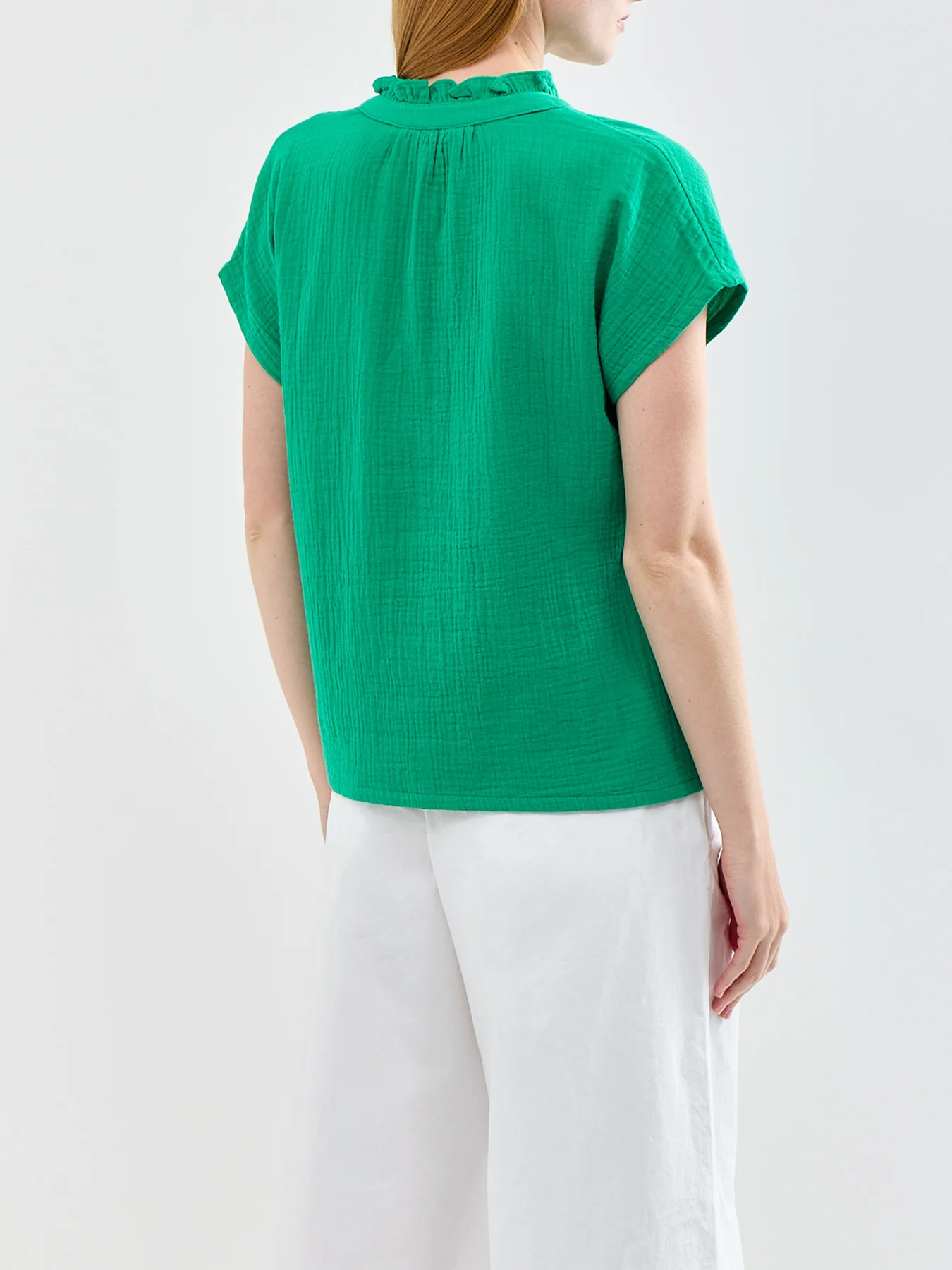 Green Frill Neck Cheesecloth Top Green - Image 5