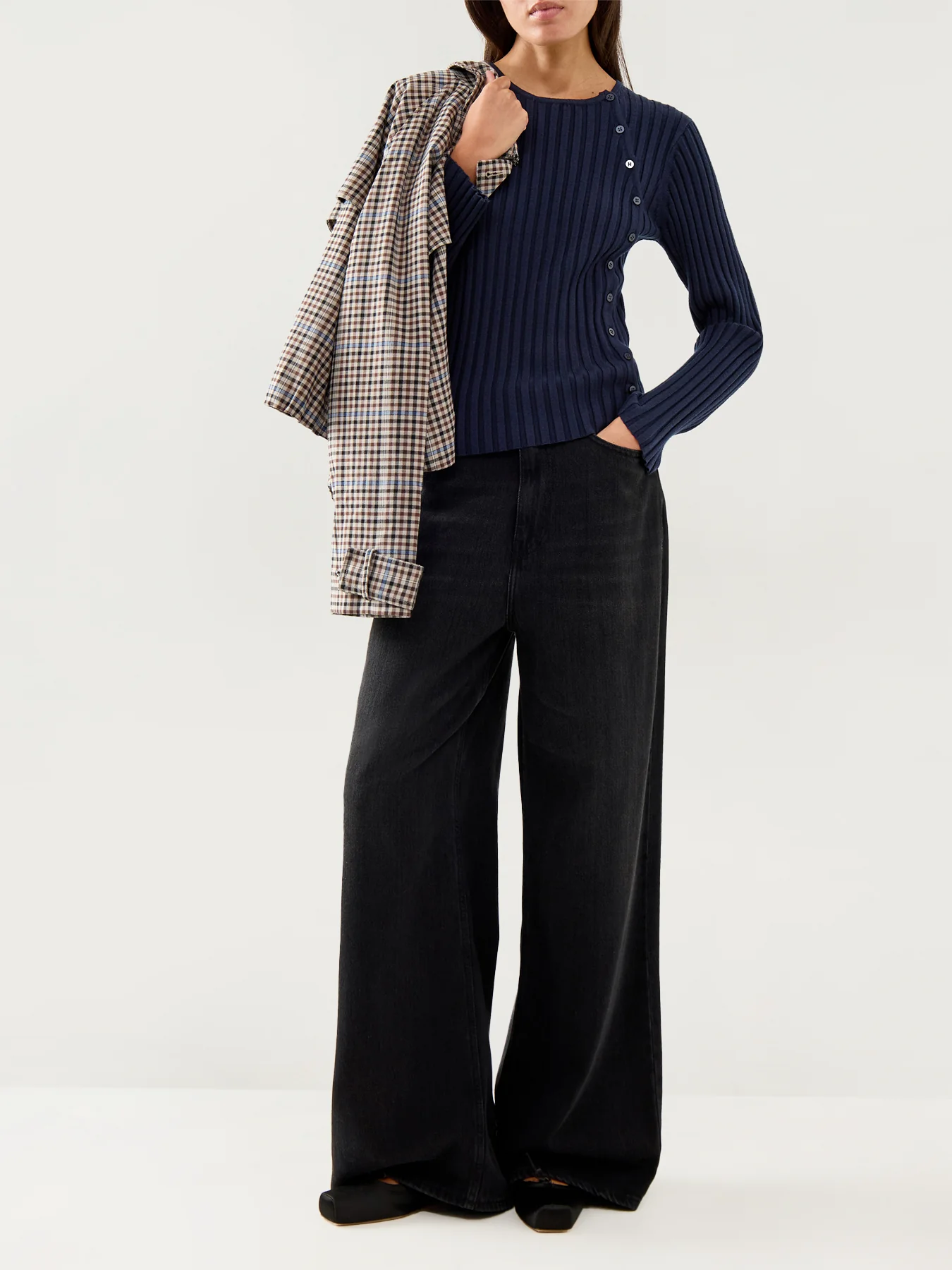 Helen Knit Button O Neck Top Dark Sapphire - Image 2