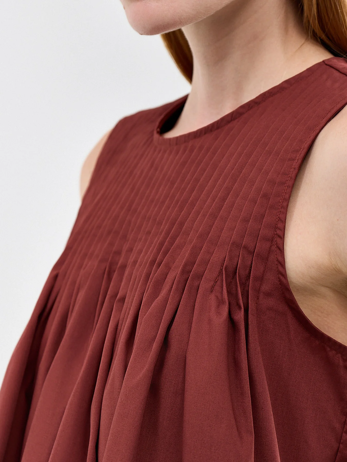 Sophia Sleeveless Pleated Top Brown - Image 3
