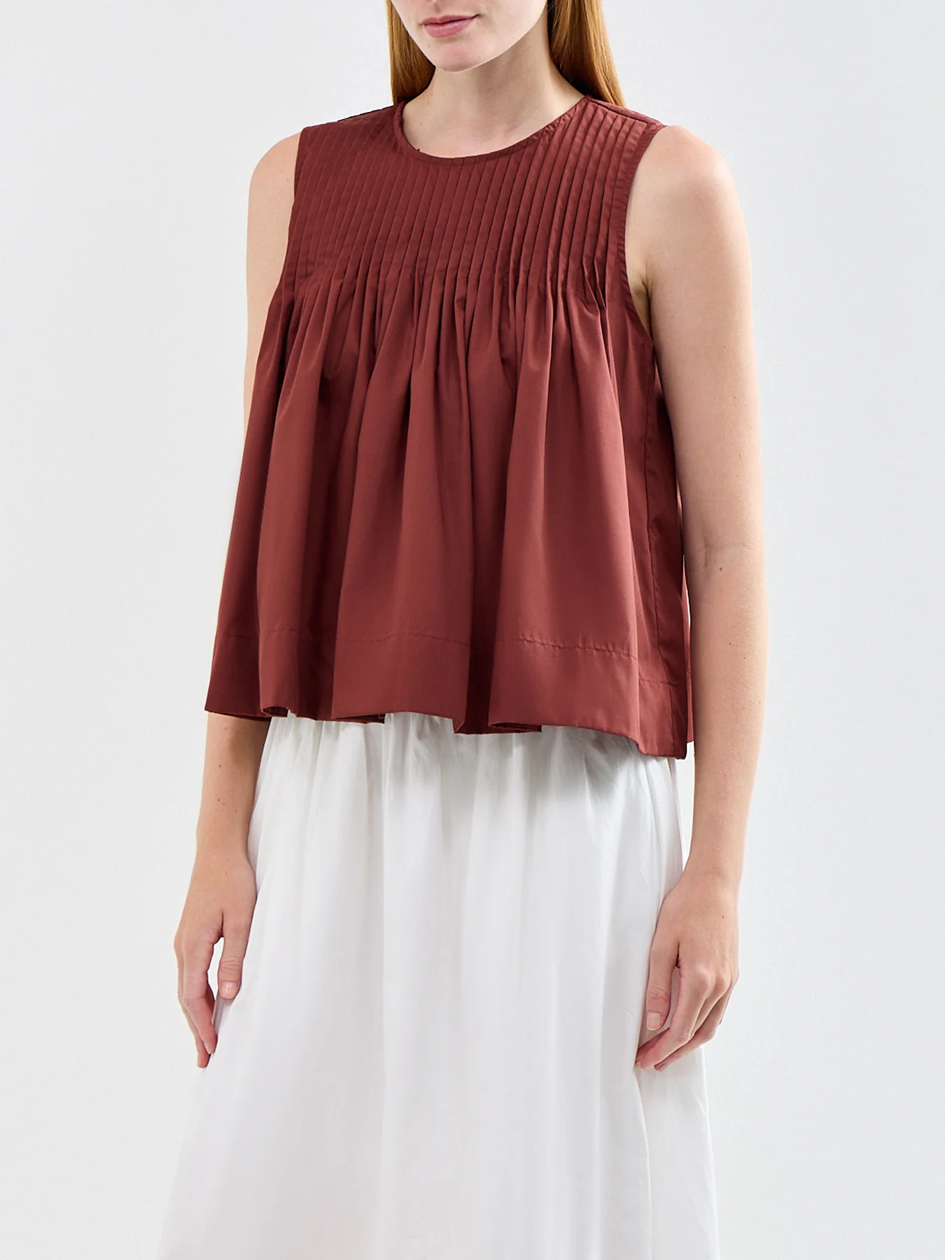 Sophia Sleeveless Pleated Top Brown - Image 4
