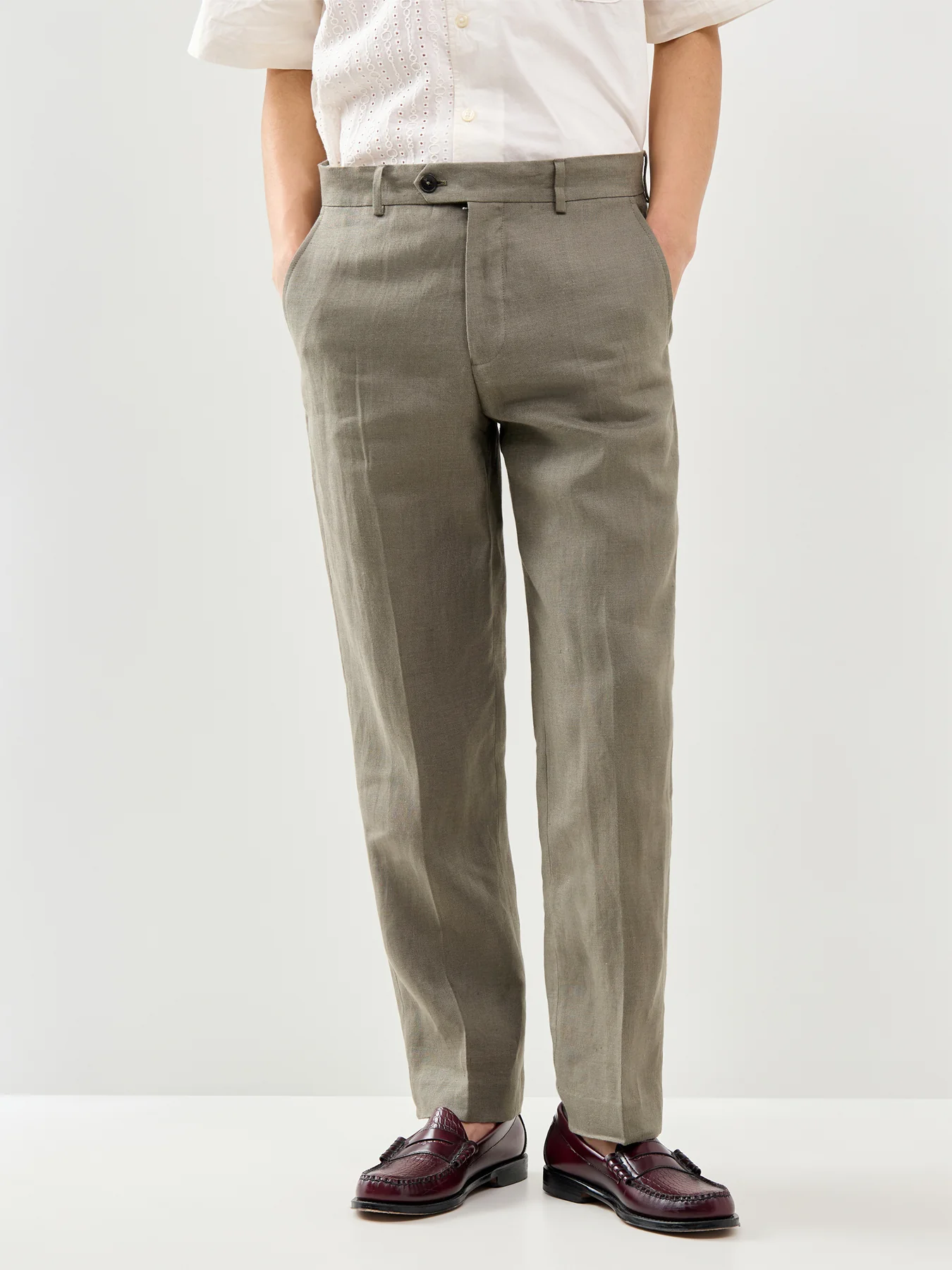Baird Linen Trousers Olive - Image 4