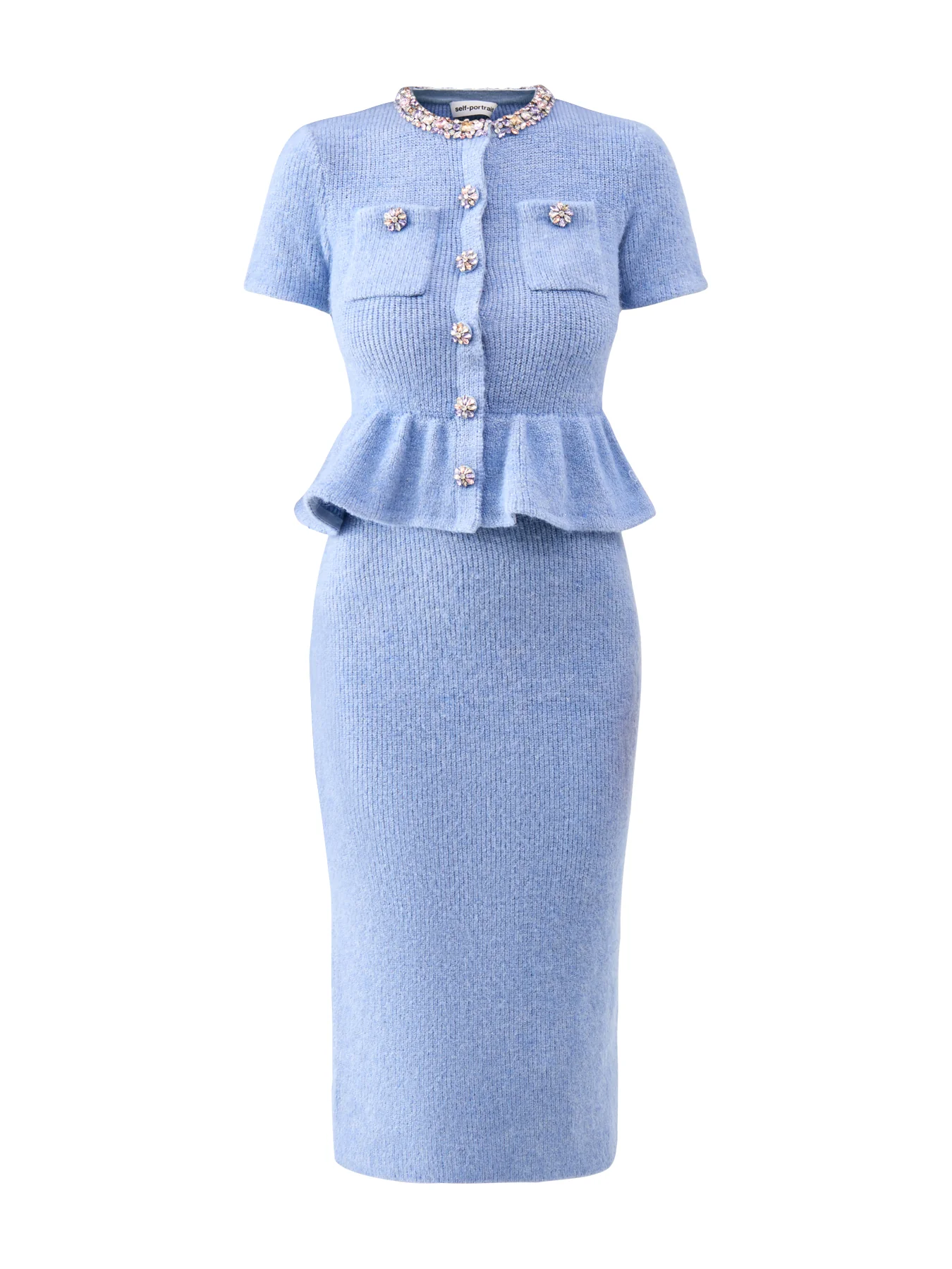 Blue Peplum Knit Midi Dress Blue