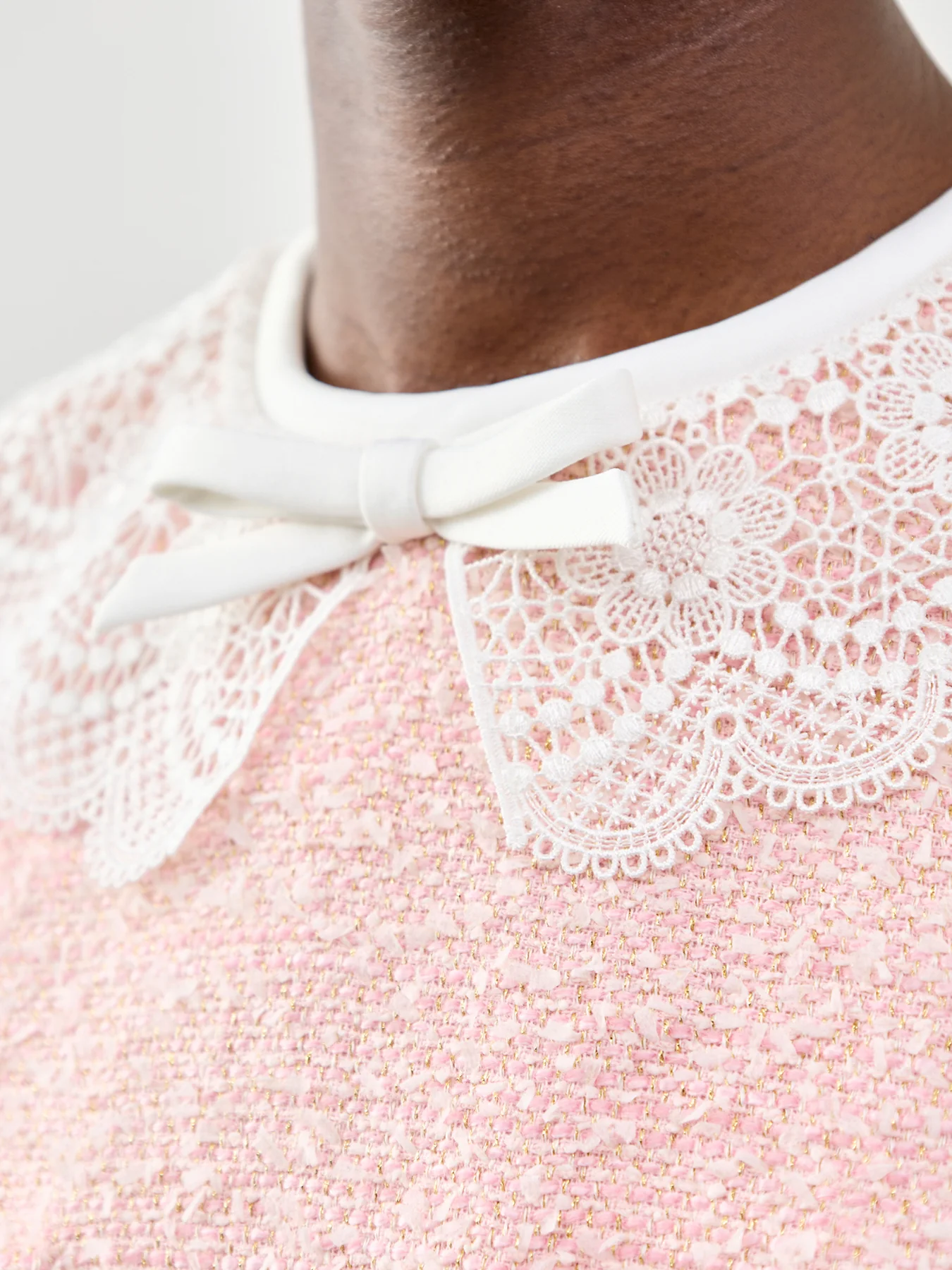 Pink Boucle Lace Collar Midi Dress Pink - Image 3