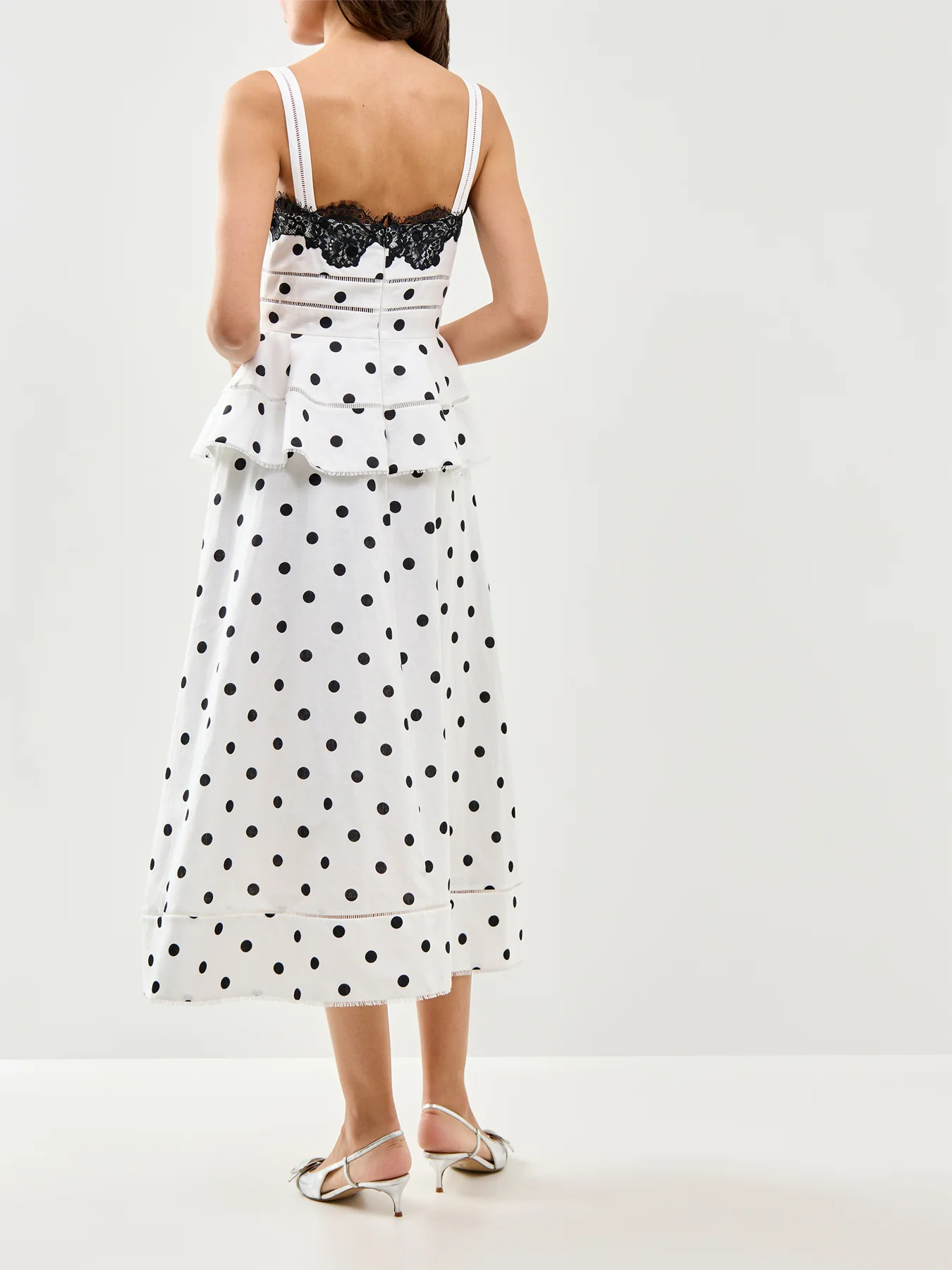 White Polka Dot Linen Midi Dress - Image 5