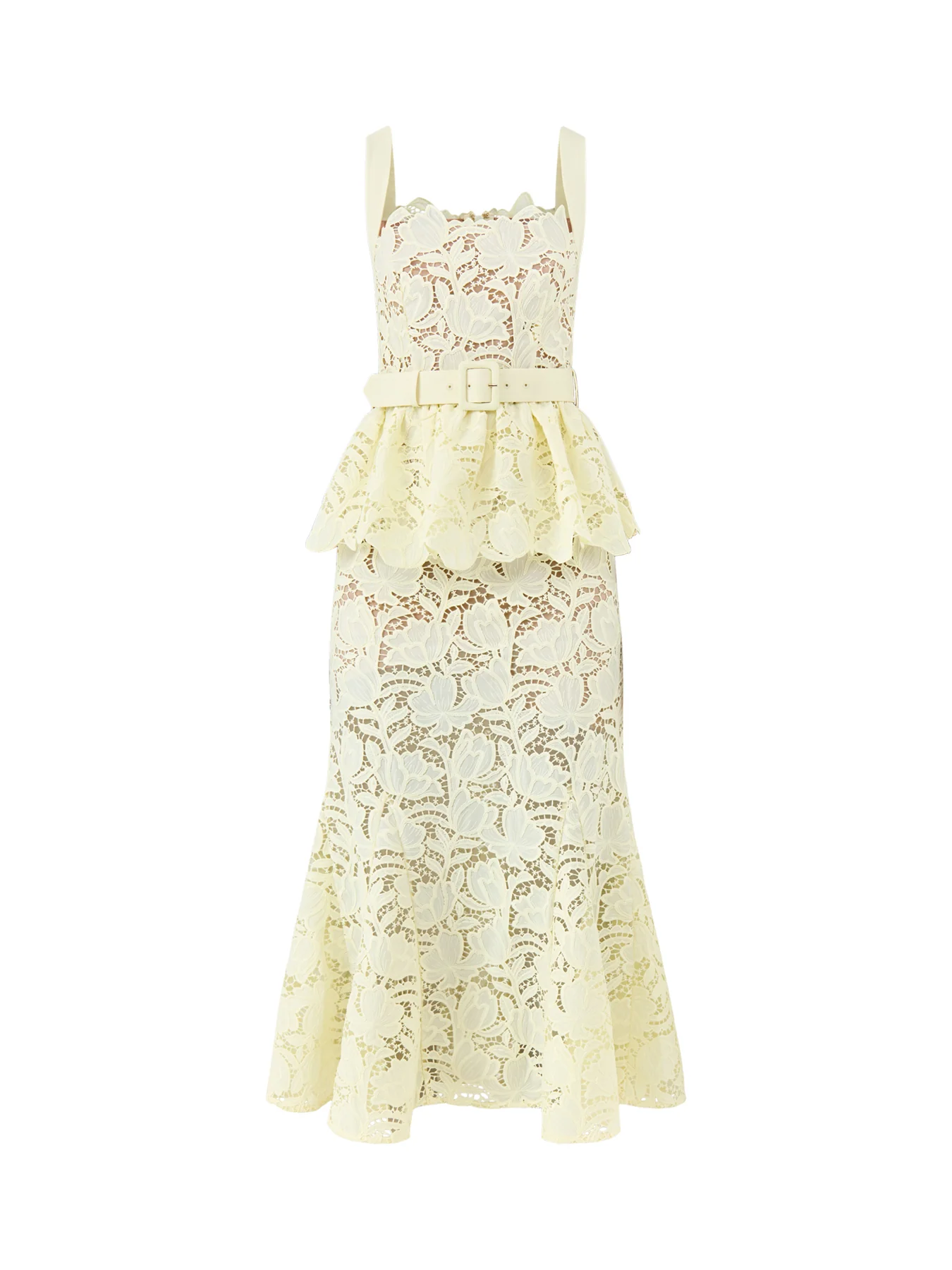 Yellow Lace Peplum Midi Dress Yellow