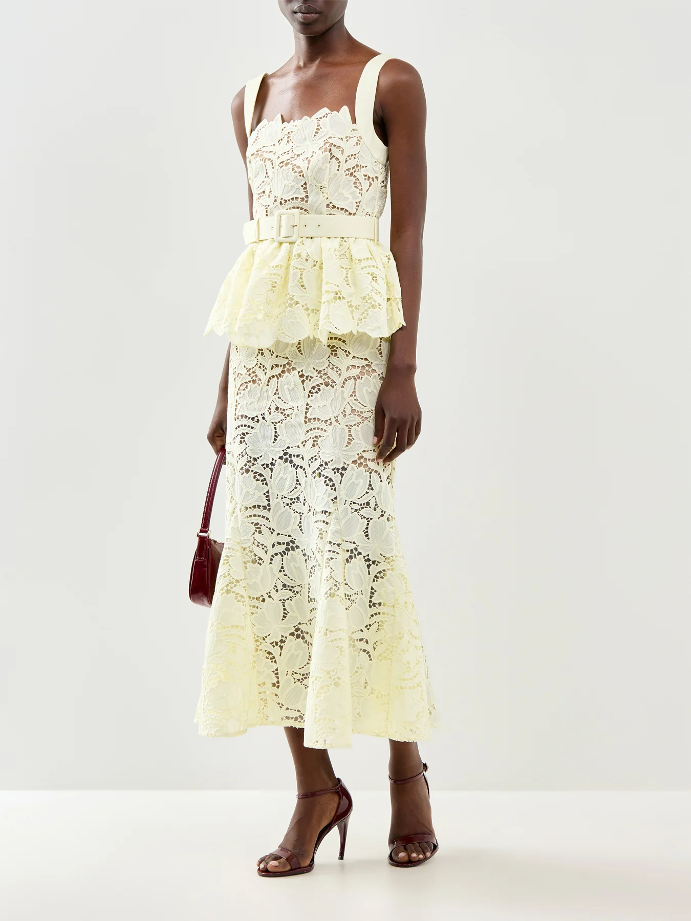 Yellow Lace Peplum Midi Dress Yellow - Image 2