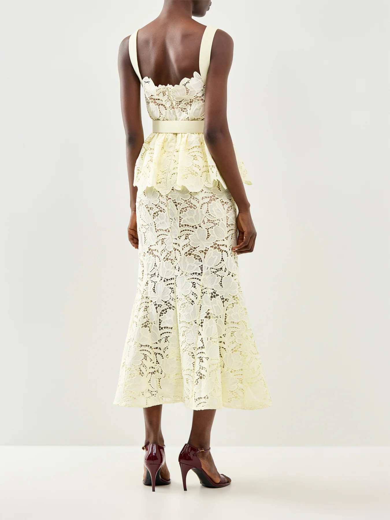 Yellow Lace Peplum Midi Dress Yellow - Image 5