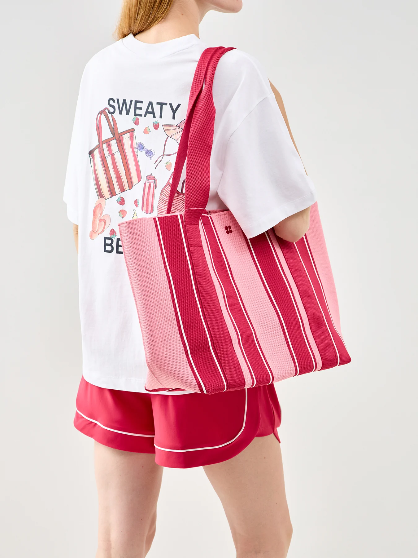 Knitted Stripe Tote Bag Pink - Image 2