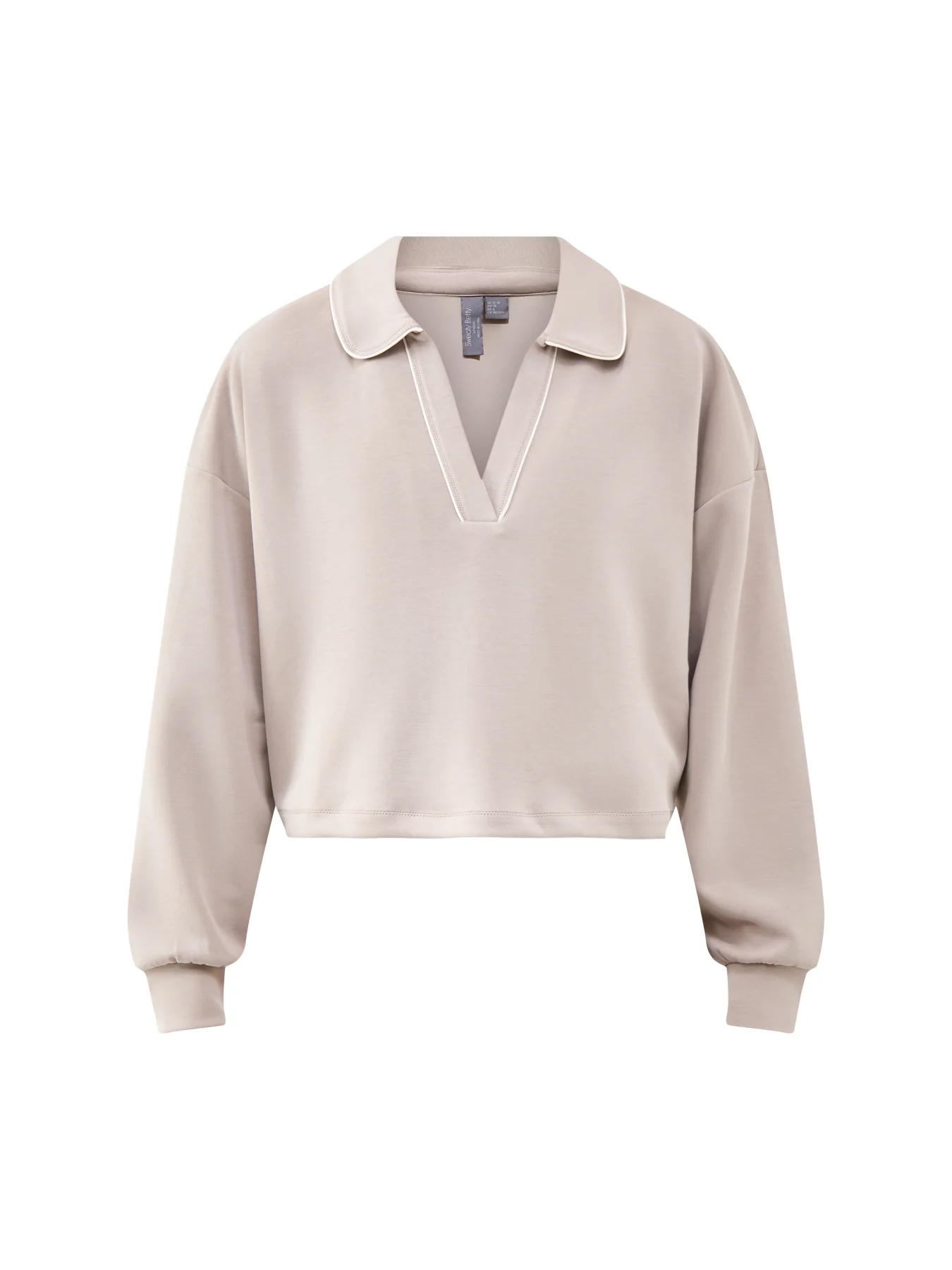 Sand Wash Crop Henley Sweatshirt Beige