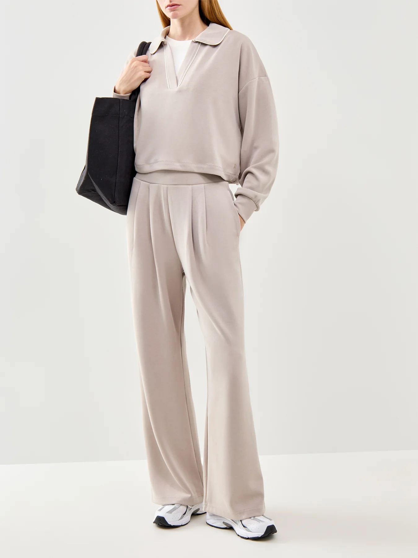 Sand Wash Crop Henley Sweatshirt Beige - Image 2