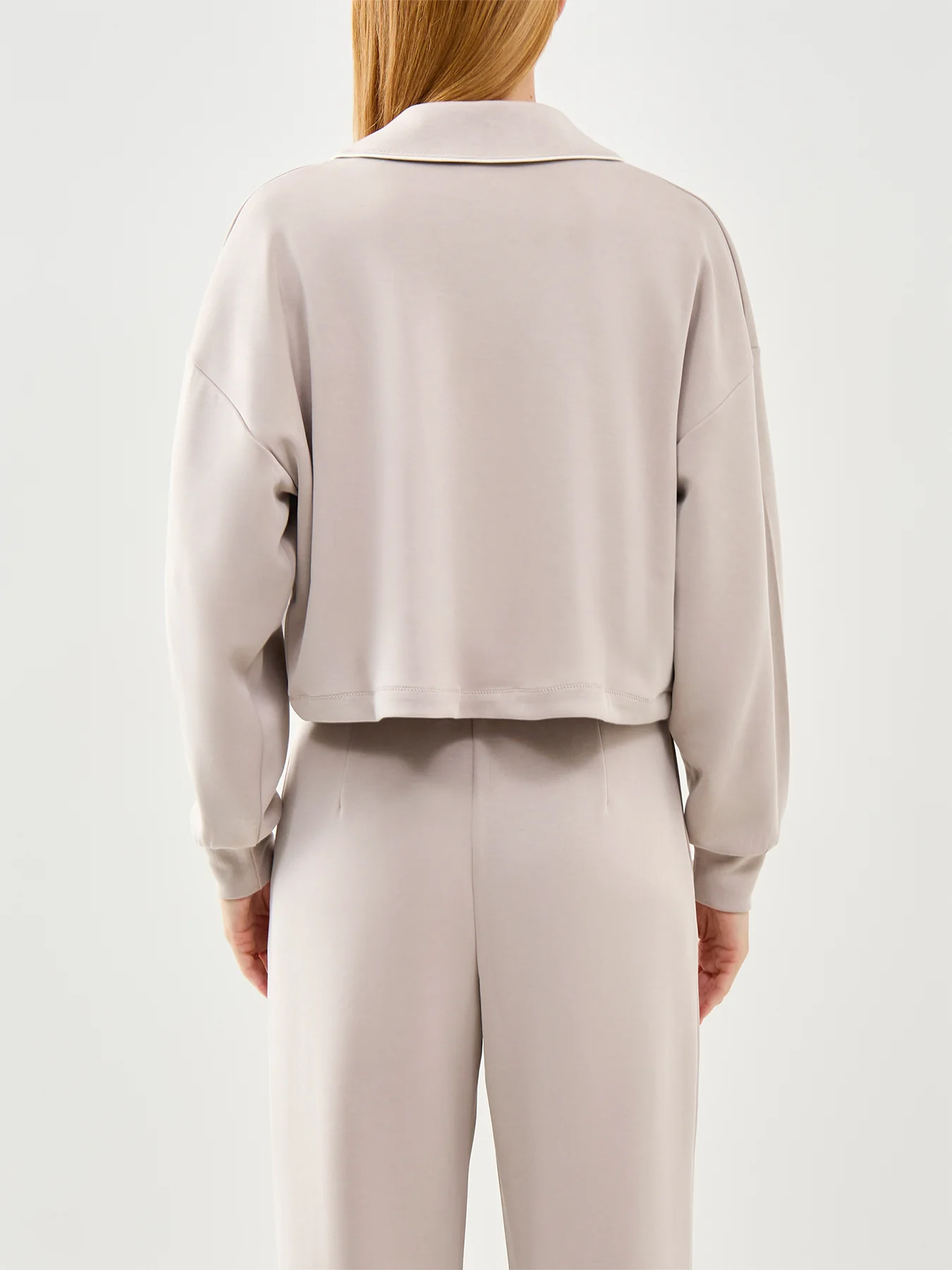 Sand Wash Crop Henley Sweatshirt Beige - Image 5