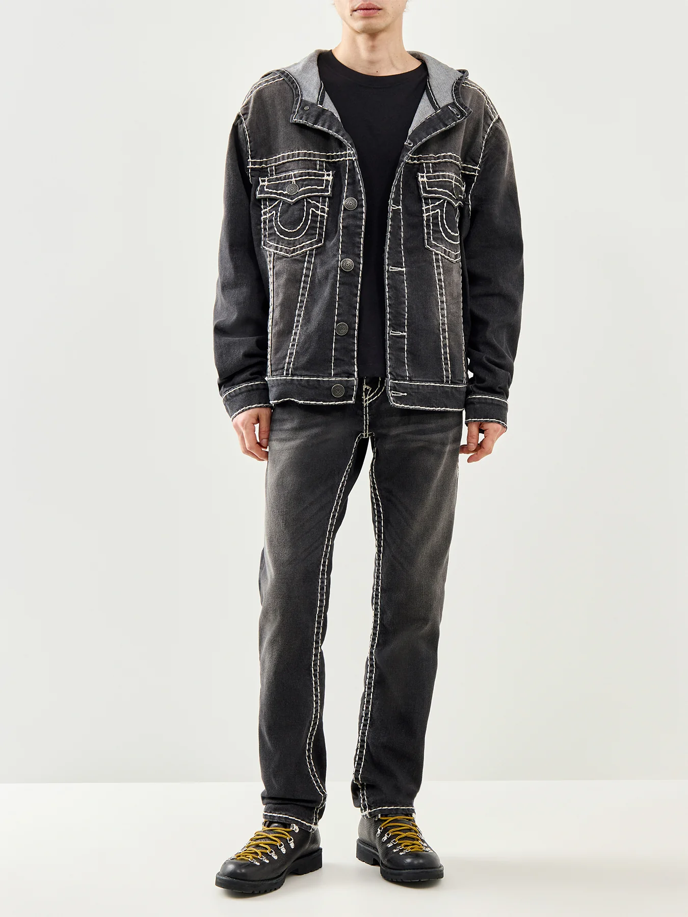 True Religion Super T Hooded Denim Jacket in Black - Image 2