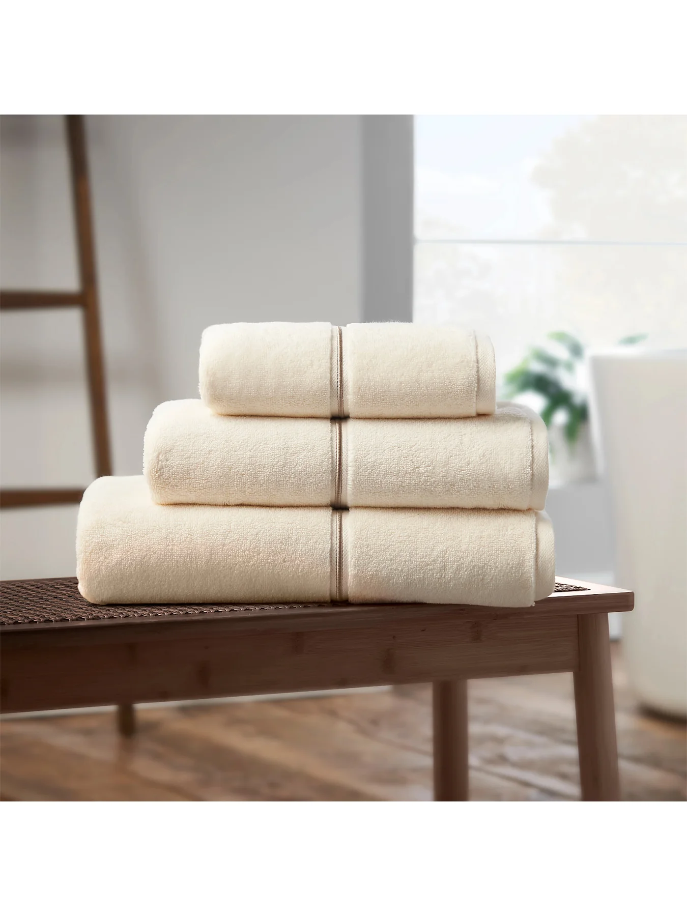 Zero Twist Satin Stitch Cotton Bath Sheet Natural 90x140 cm - Image 3