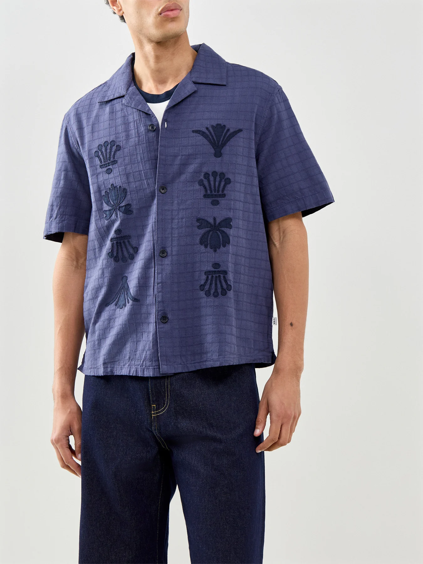 Curzon Grid Motif Appliqué Shirt Navy - Image 4