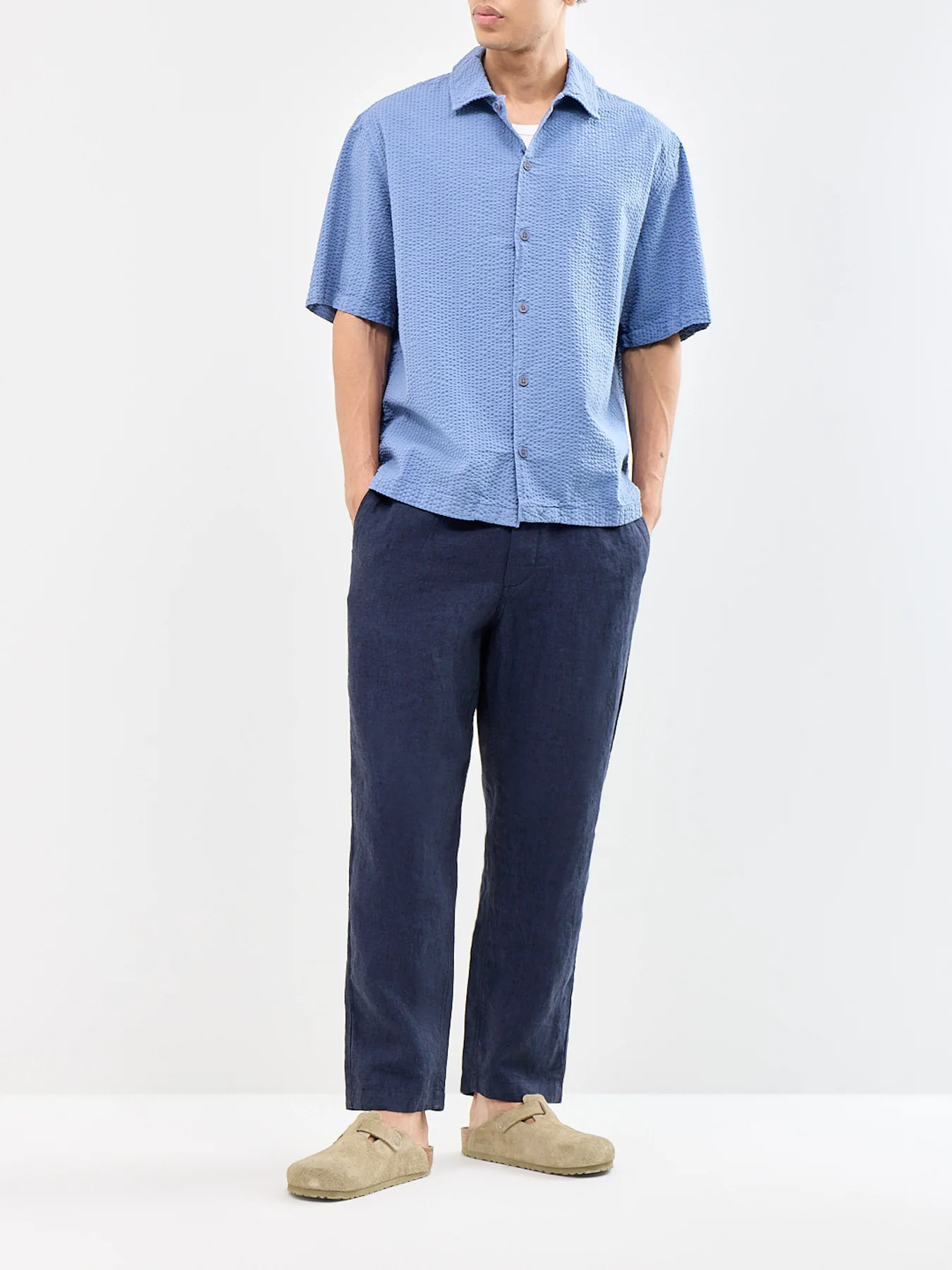 Keats Cotton Seersucker Short Sleeve Shirt Blue - Image 2