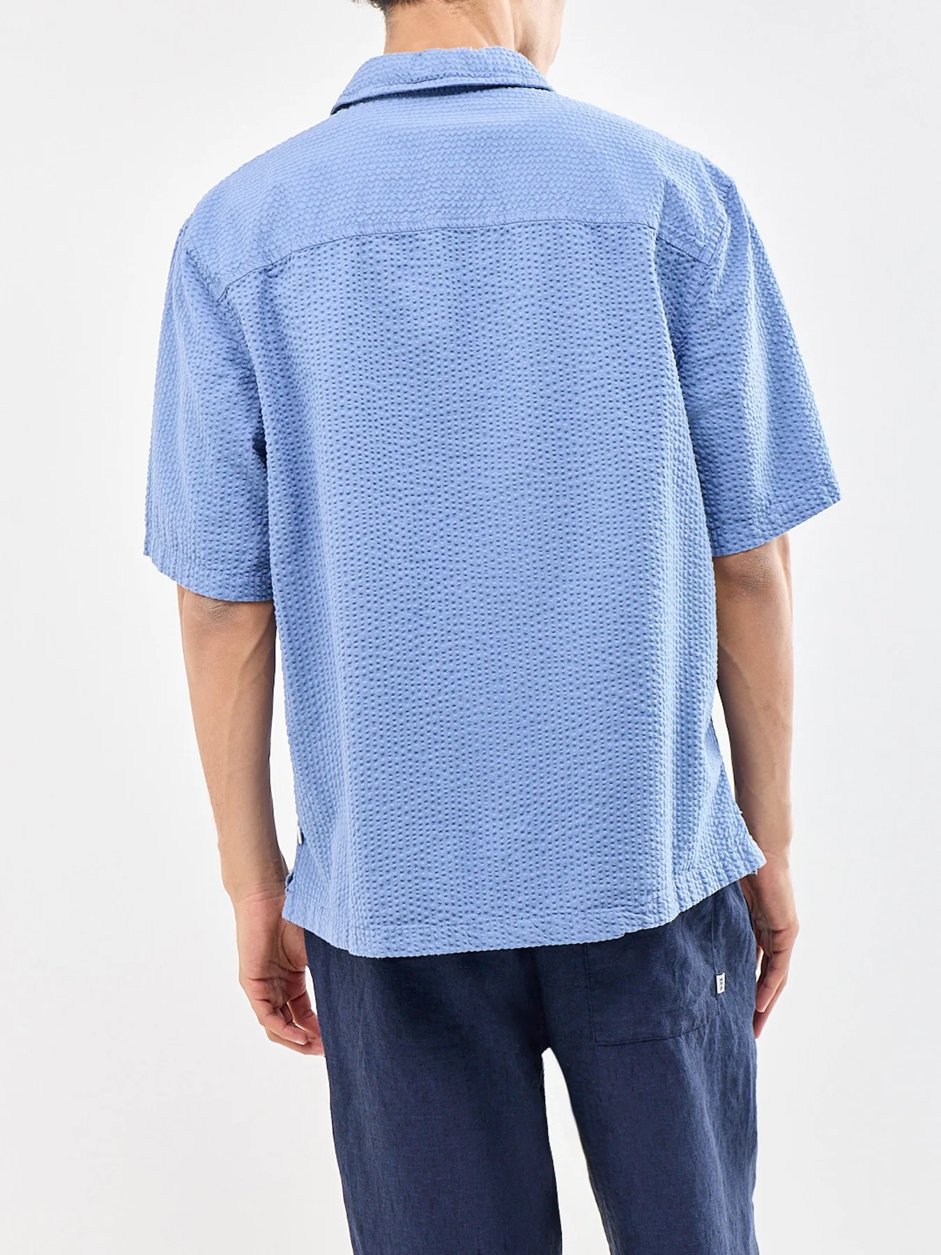 Keats Cotton Seersucker Short Sleeve Shirt Blue - Image 5