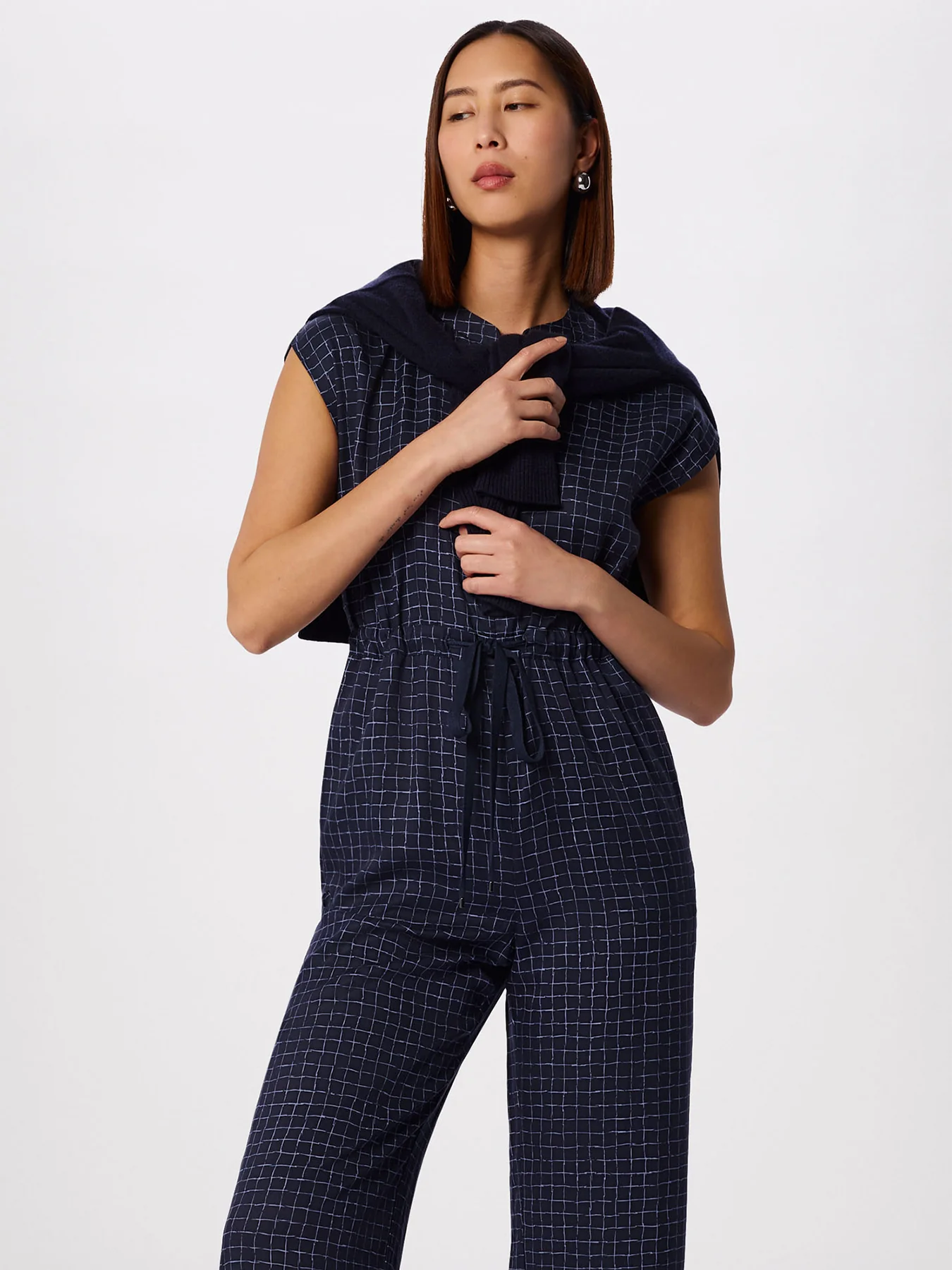 Grid Print Sleeveless Jumpsuit Blue - Image 2