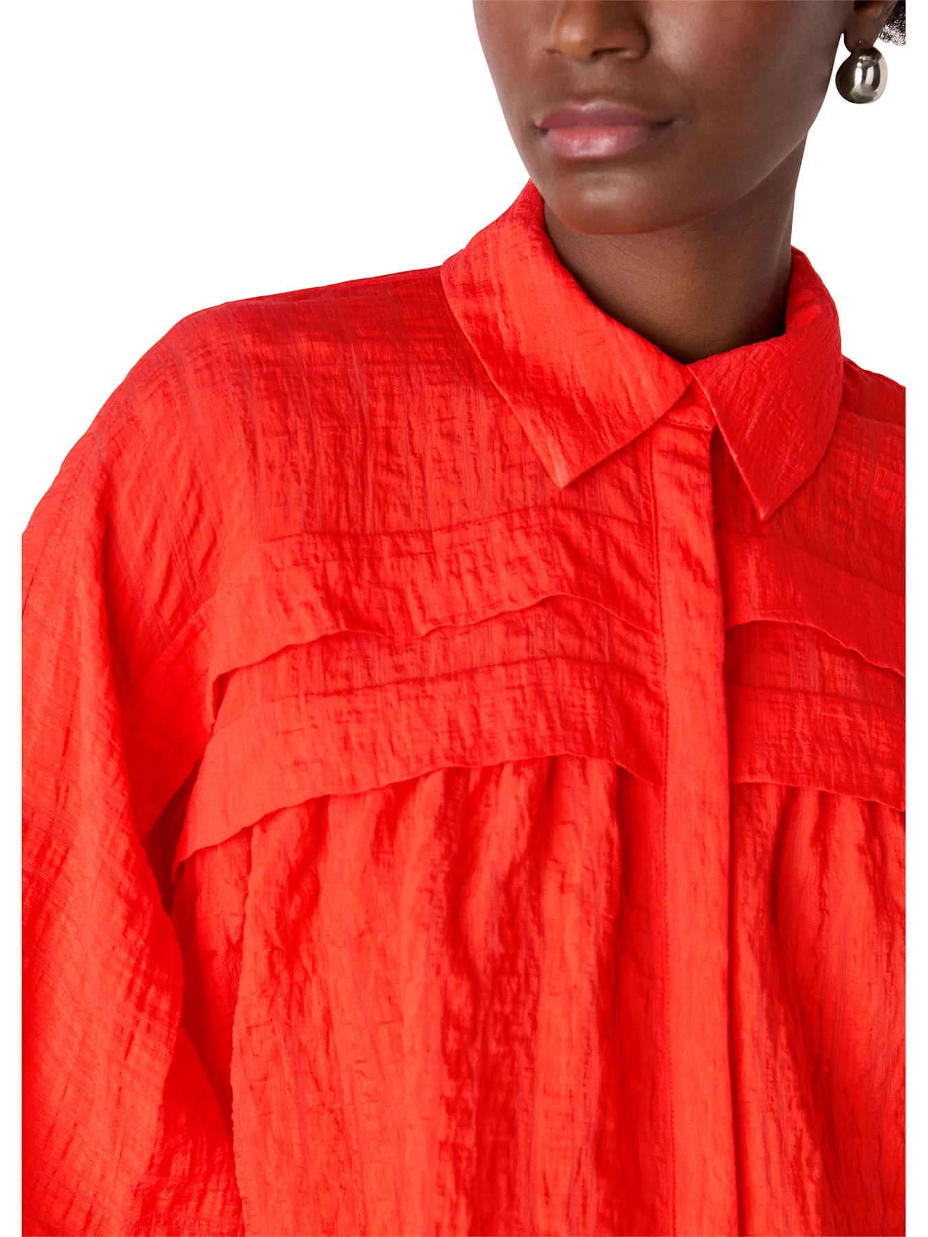 Textured Frill Detail Blouse Red - Image 4