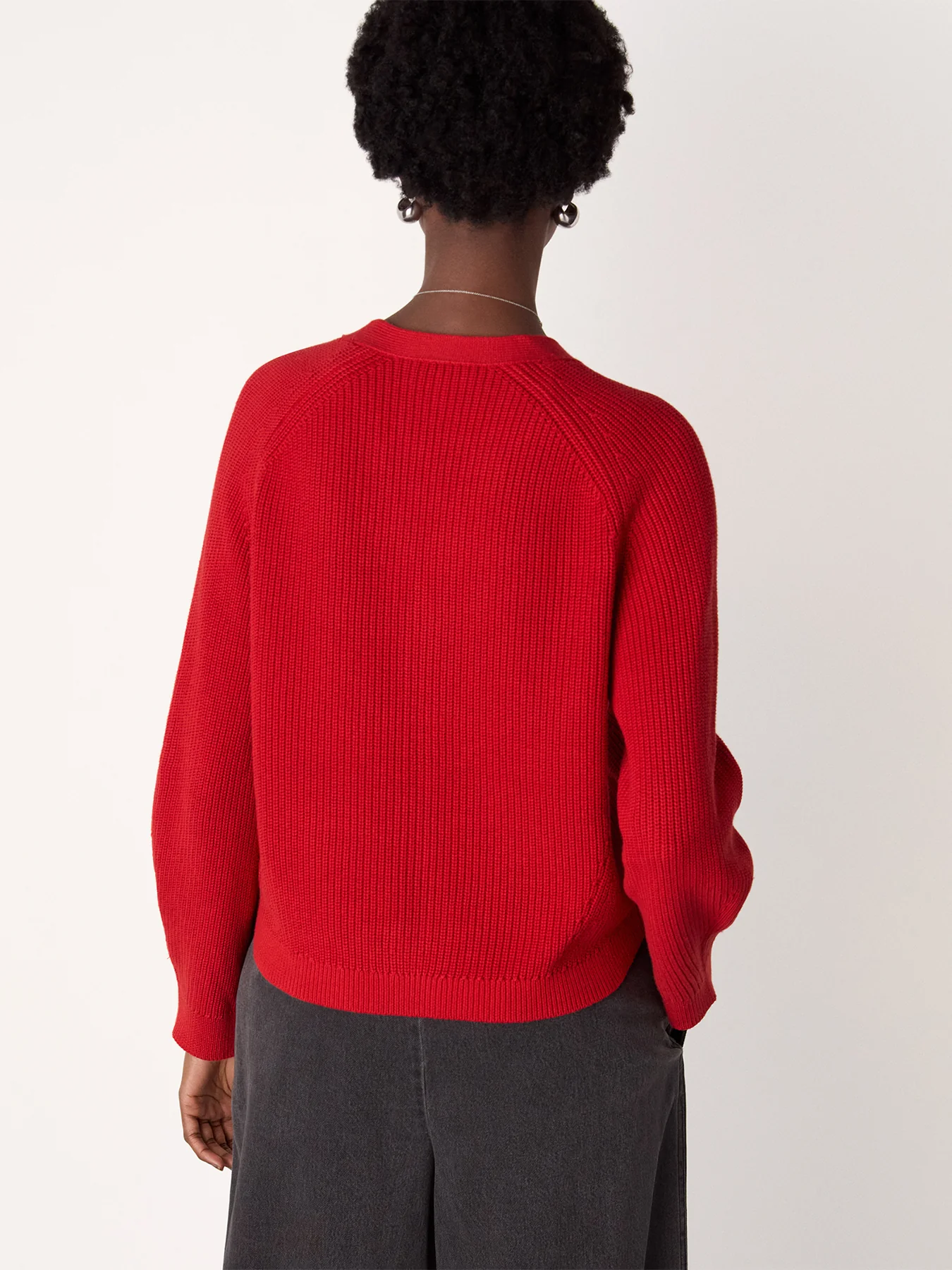 V Neck Cotton Cardigan Red - Image 3