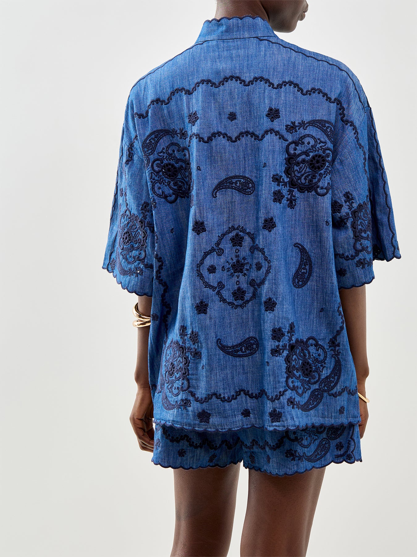 Aster Embroidered Short Sleeve Shirt Blue - Image 5
