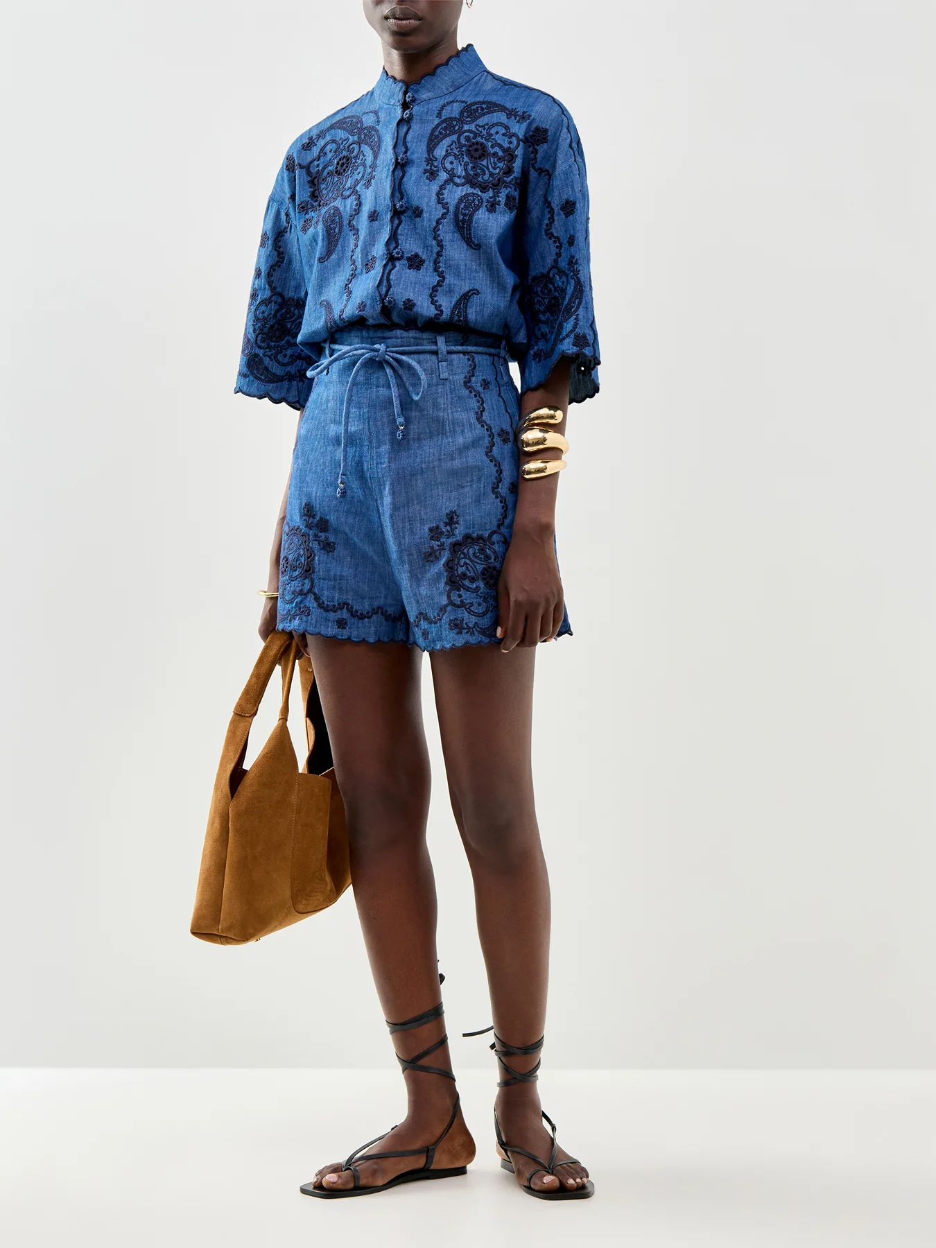 Aster Embroidered Denim Shorts Blue - Image 2